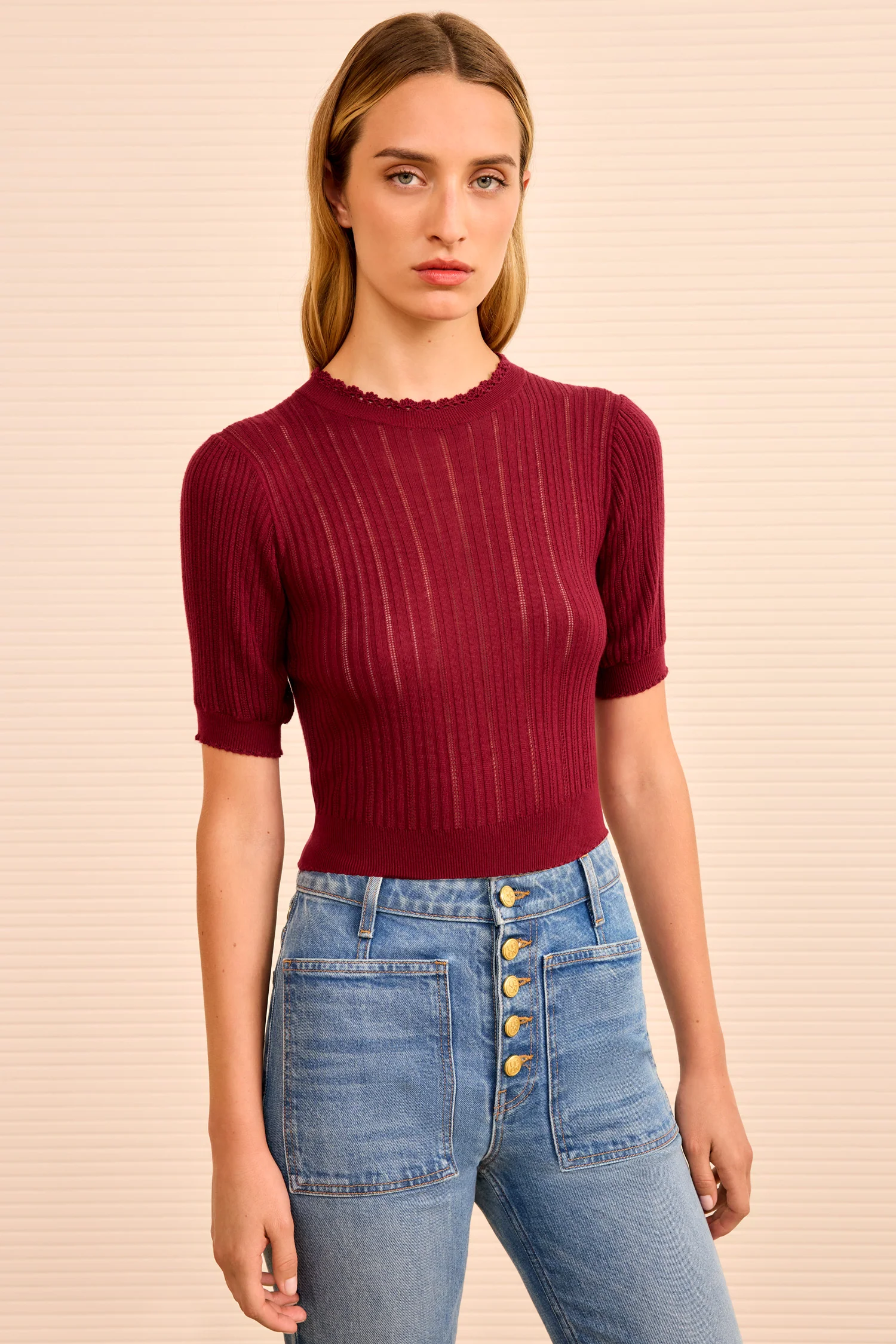 Gemma Puff Sleeve Top - Claret - Image 3