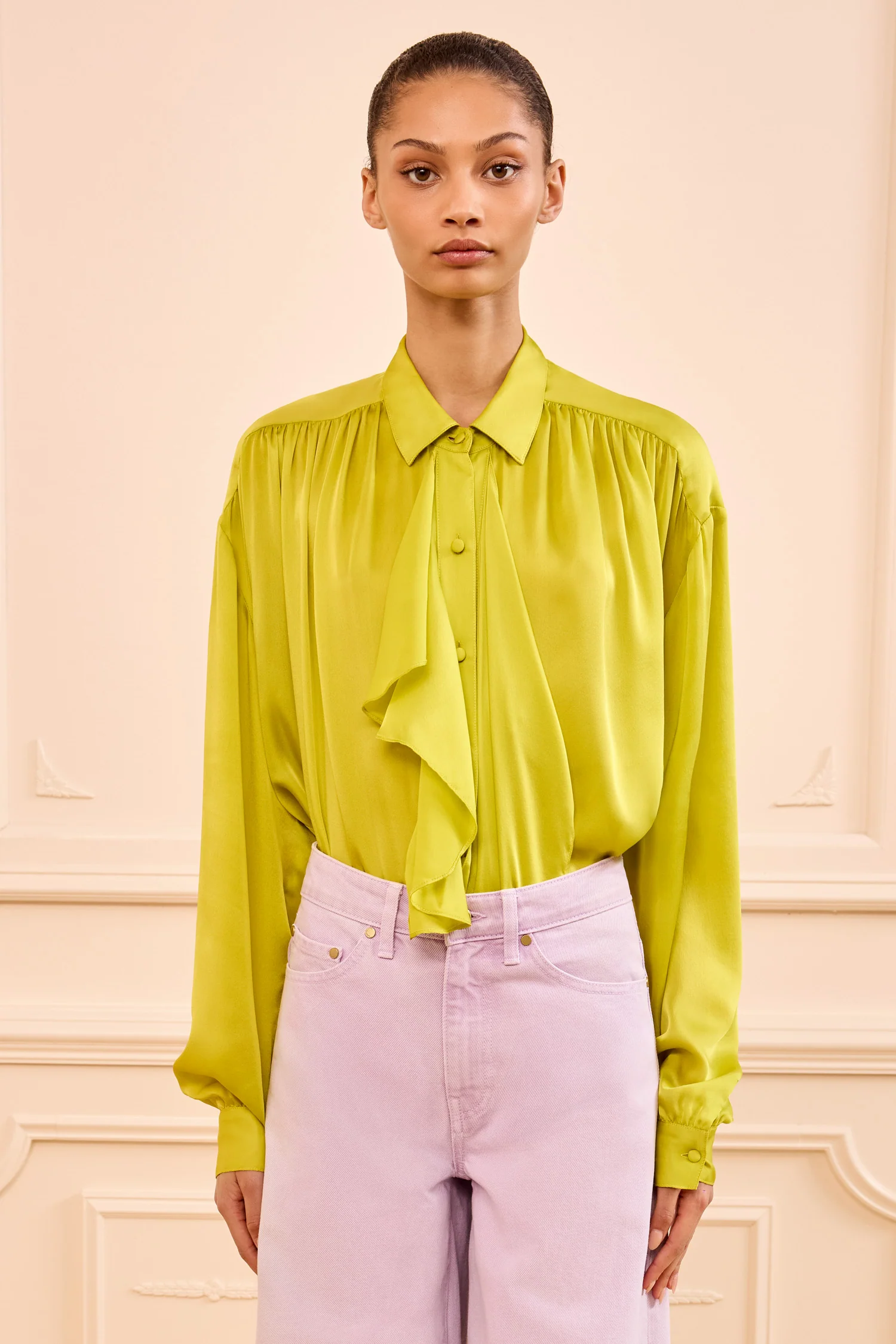Gesture Silk Blouse - Chartreuse - Image 3