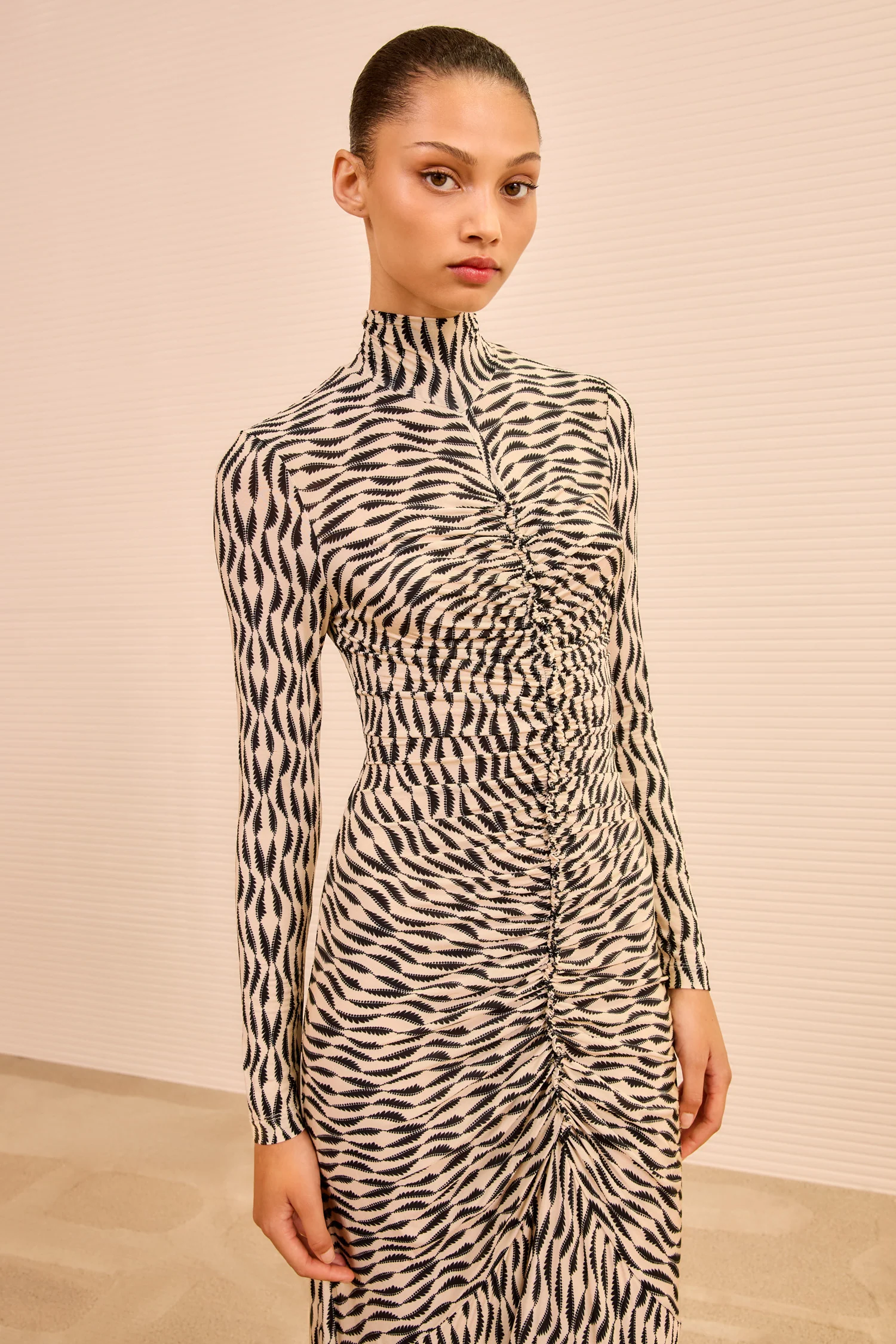 Ida Long Sleeve Ruched Turtleneck Dress - Silhouette - Image 2