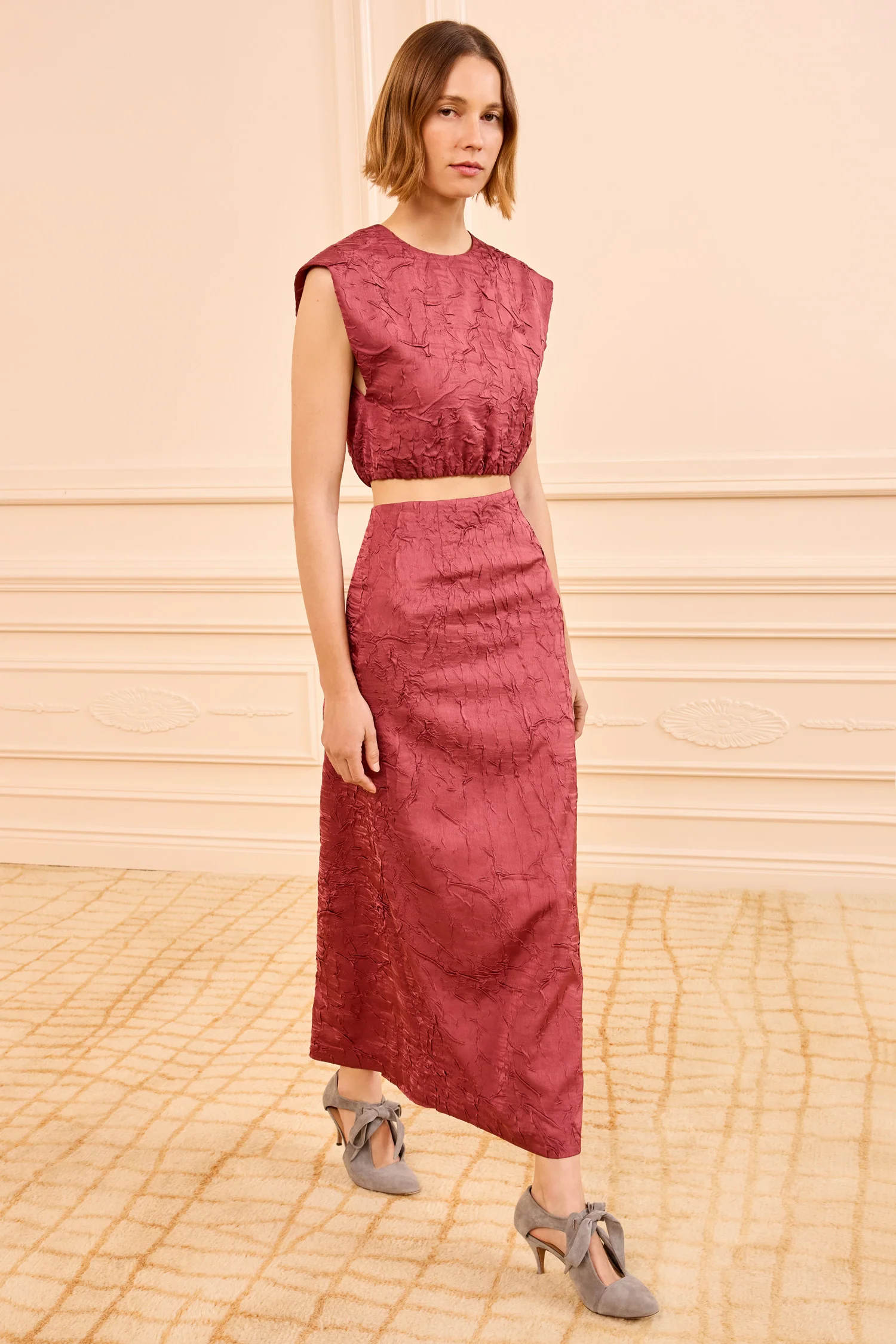 Inez Satin Pencil Skirt - Fig - Image 3