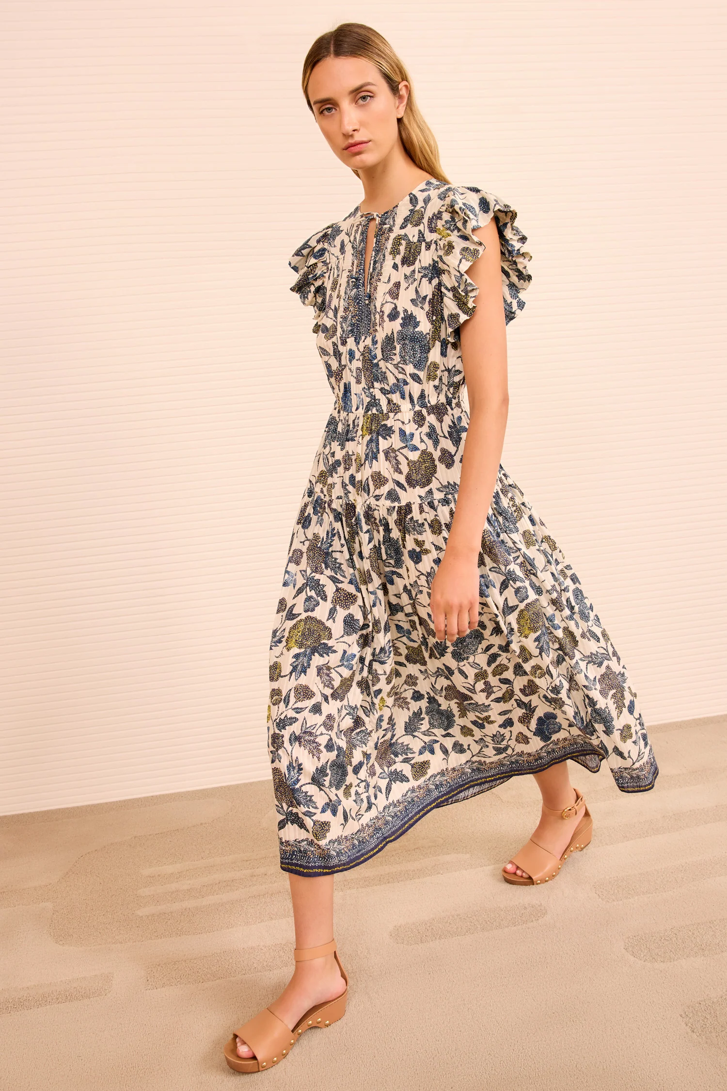 Kairi Flutter Sleeve Midi Dress - Porcelain - Image 4