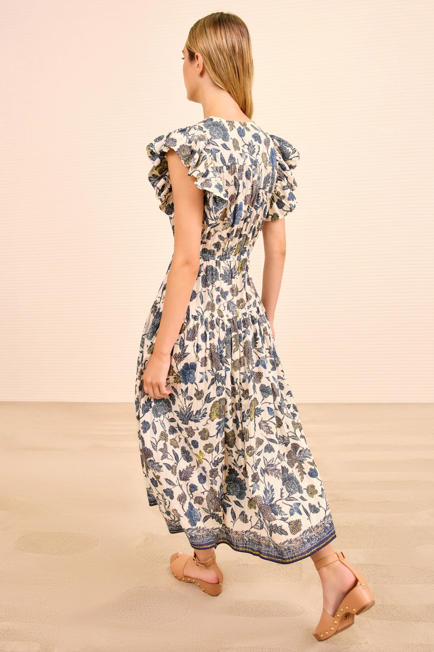 Kairi Flutter Sleeve Midi Dress - Porcelain - Image 5
