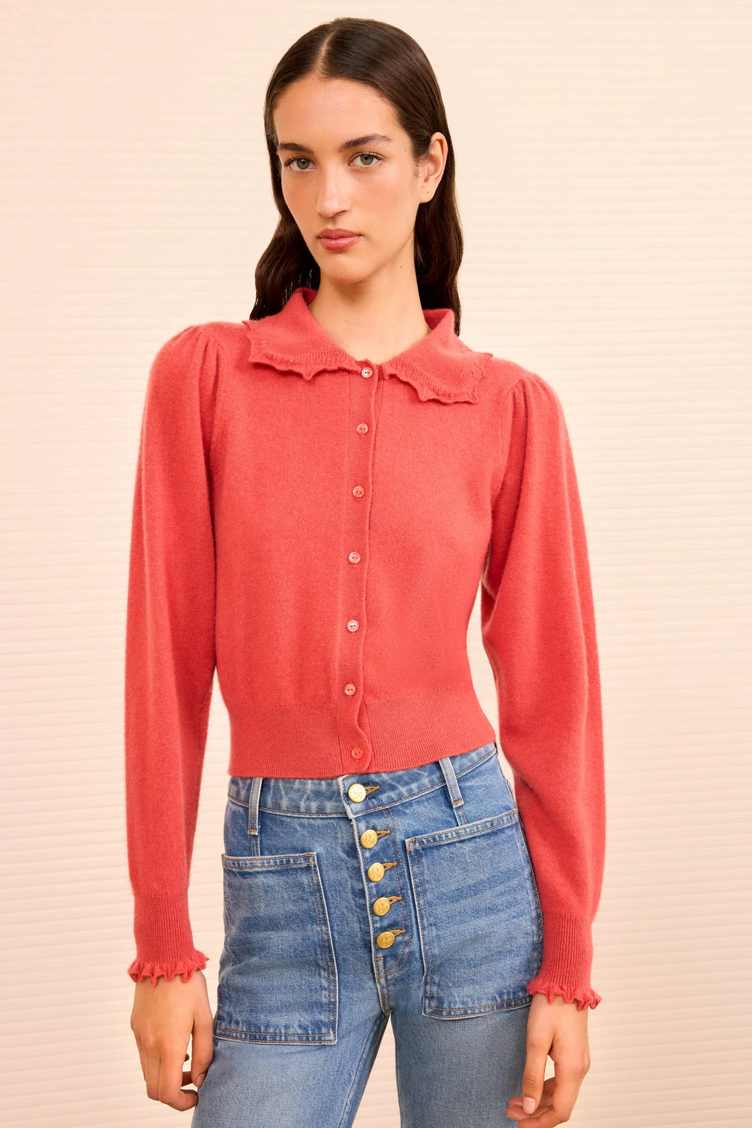 Kalila Collared Cardigan - Coral