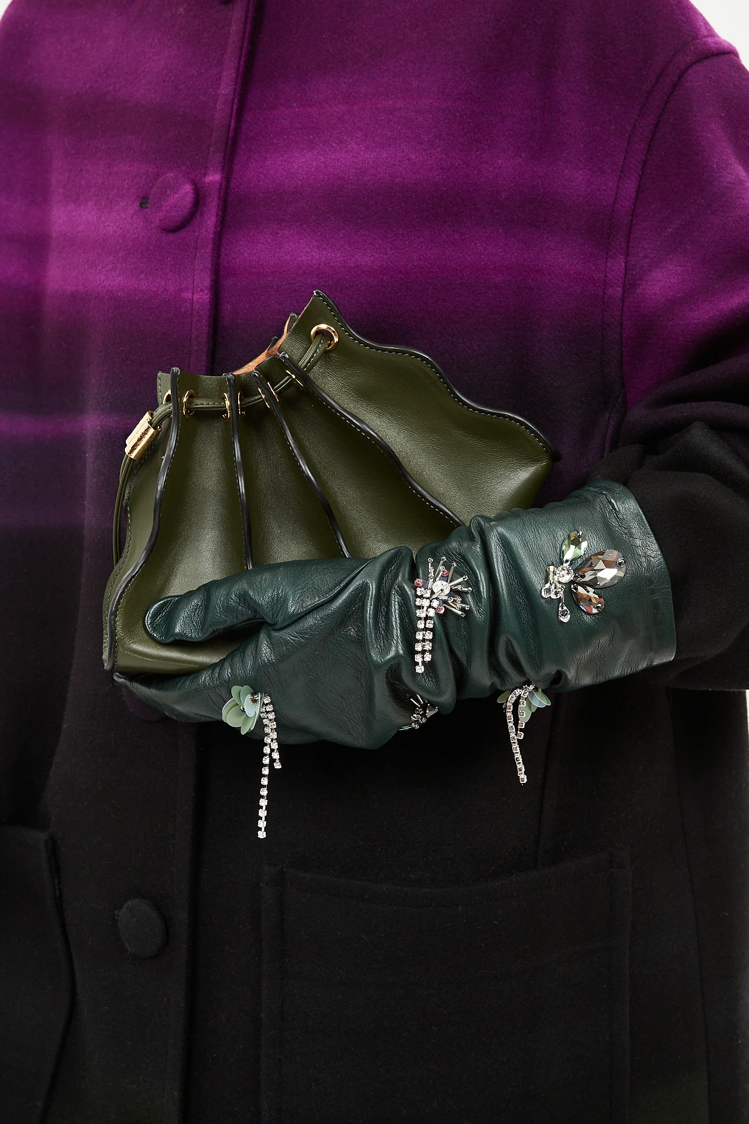 Laetitia Embellished Leather Gloves - Militaire - Image 3