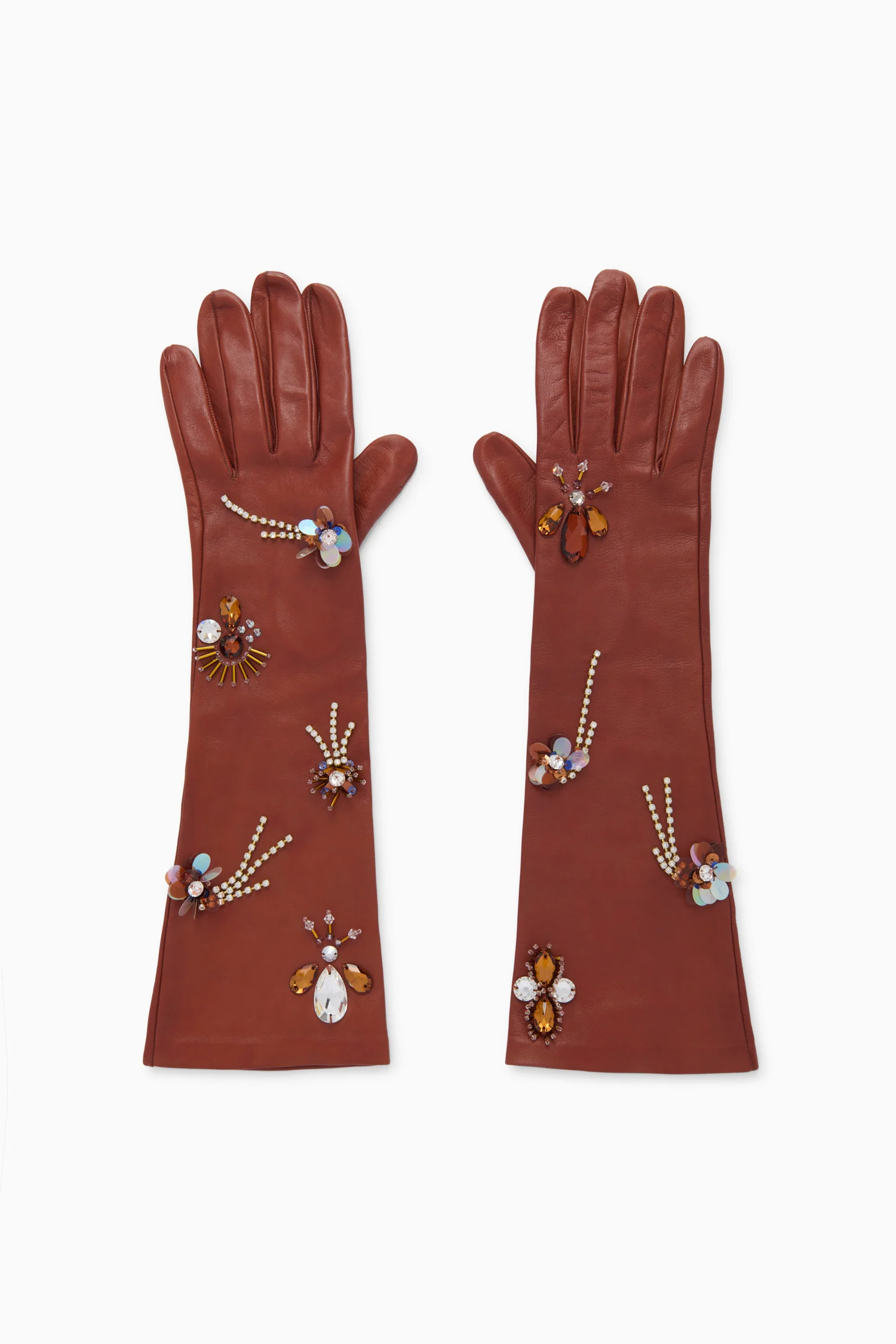 Laetitia Embellished Leather Gloves - Wenge - Image 2
