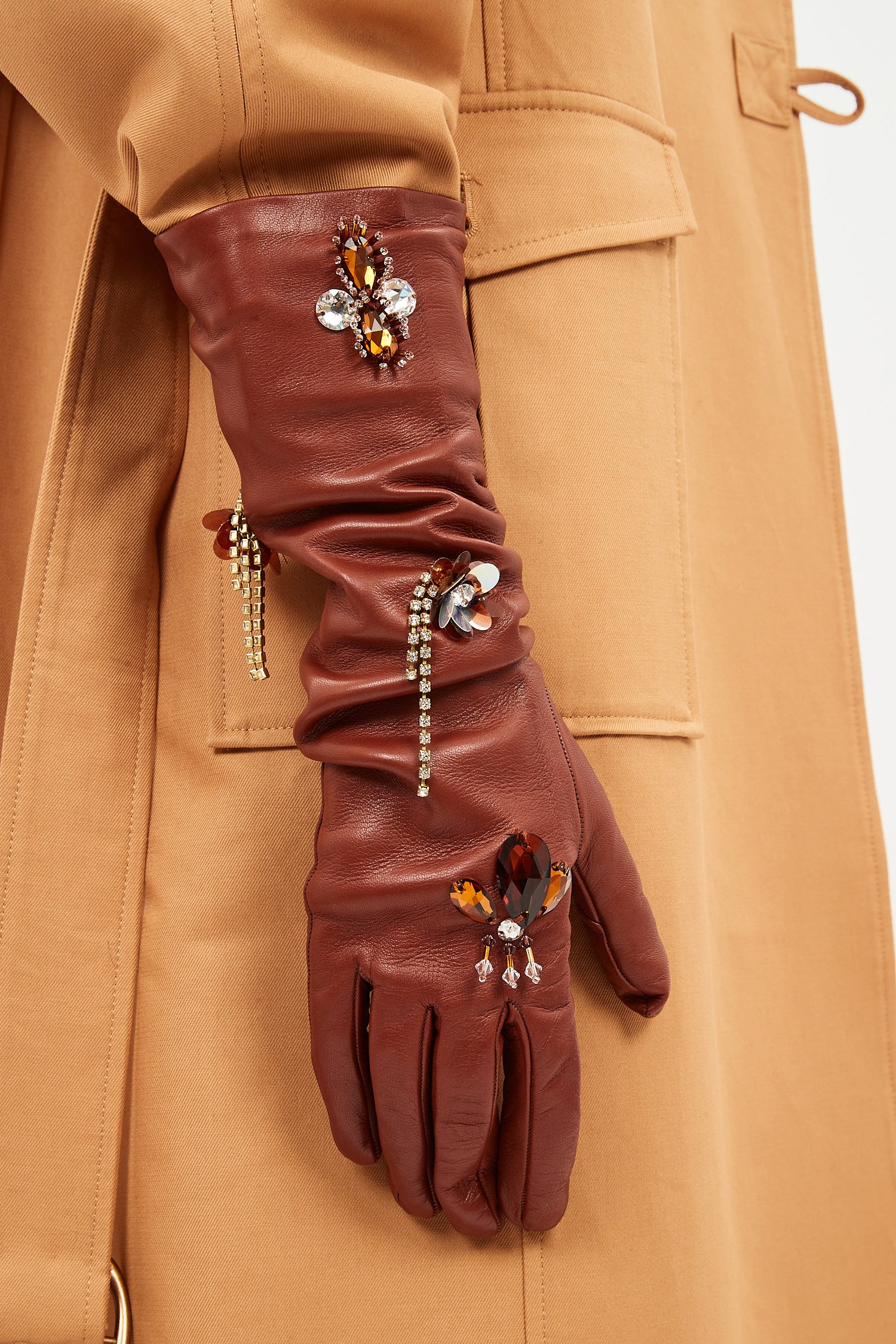 Laetitia Embellished Leather Gloves - Wenge - Image 4