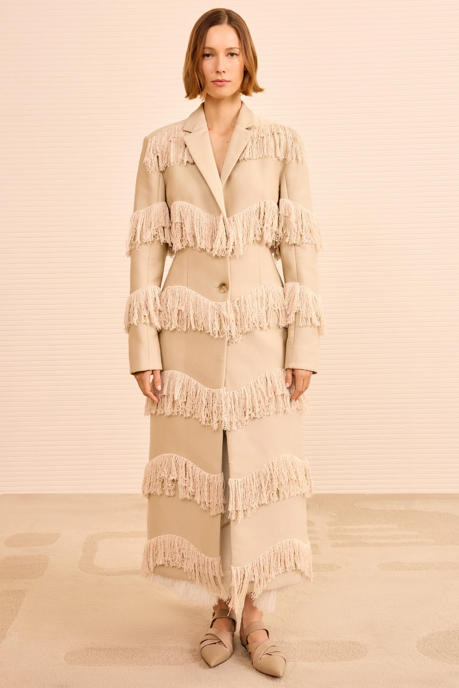 Lata Fringe Coat - Khaki