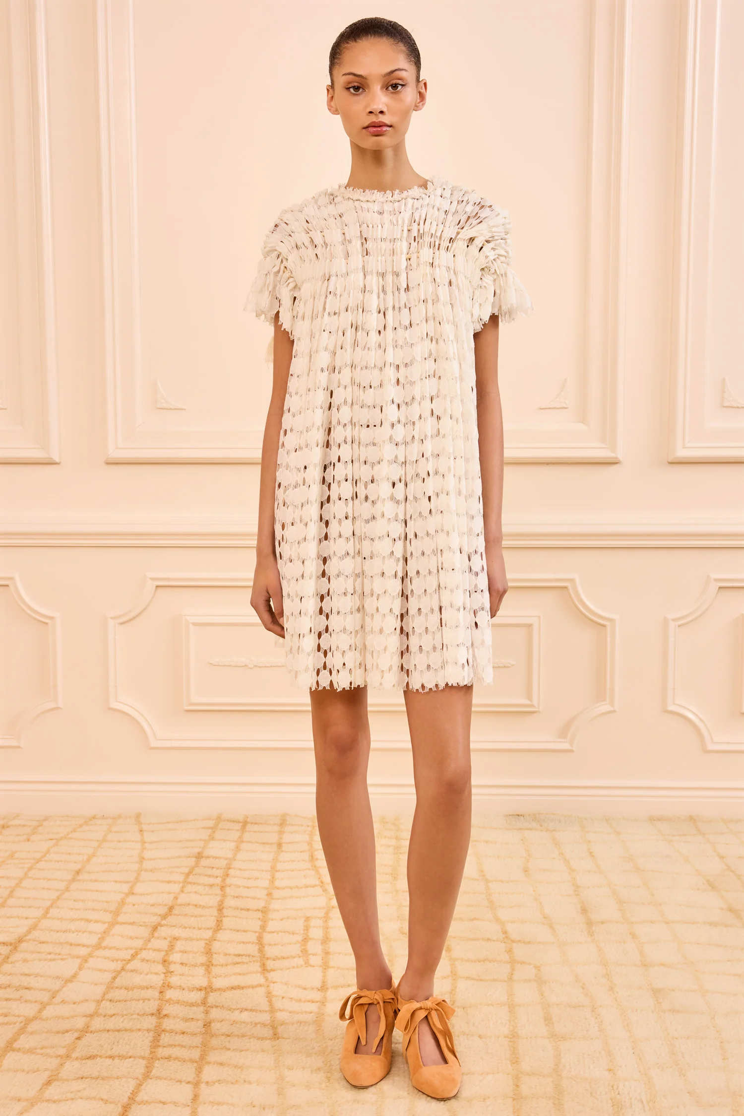Layla Lace Mini Dress - Chalk - Image 3
