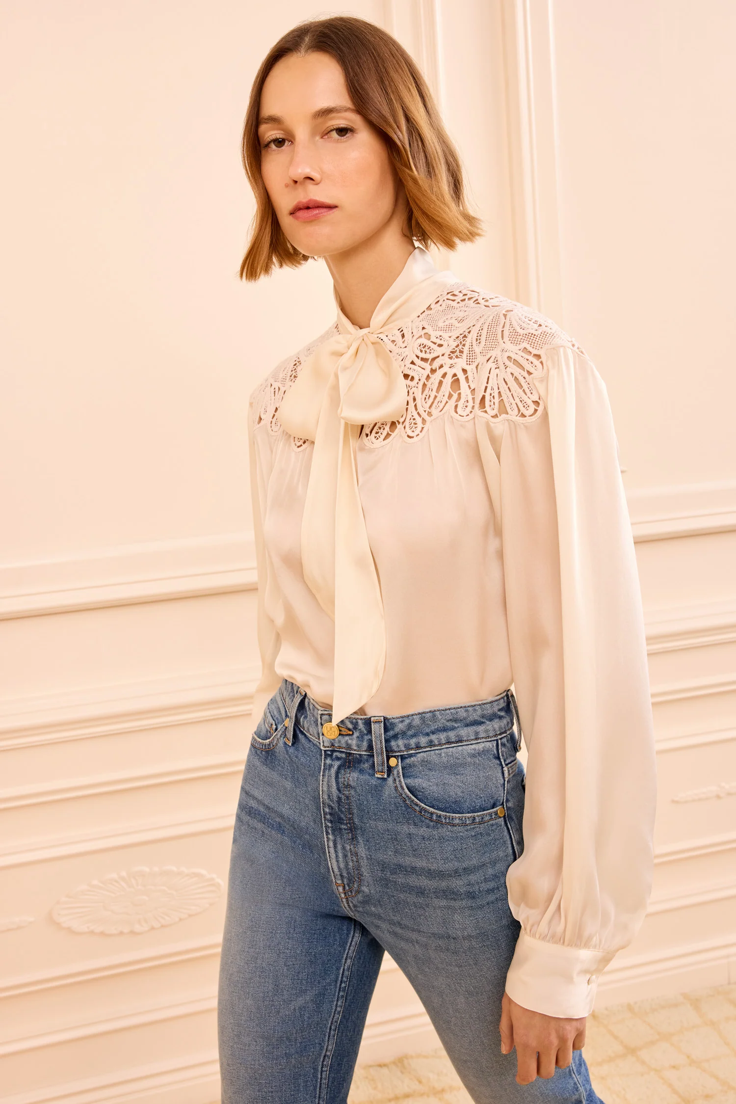 Lenora Silk Blouse - Chalk - Image 3
