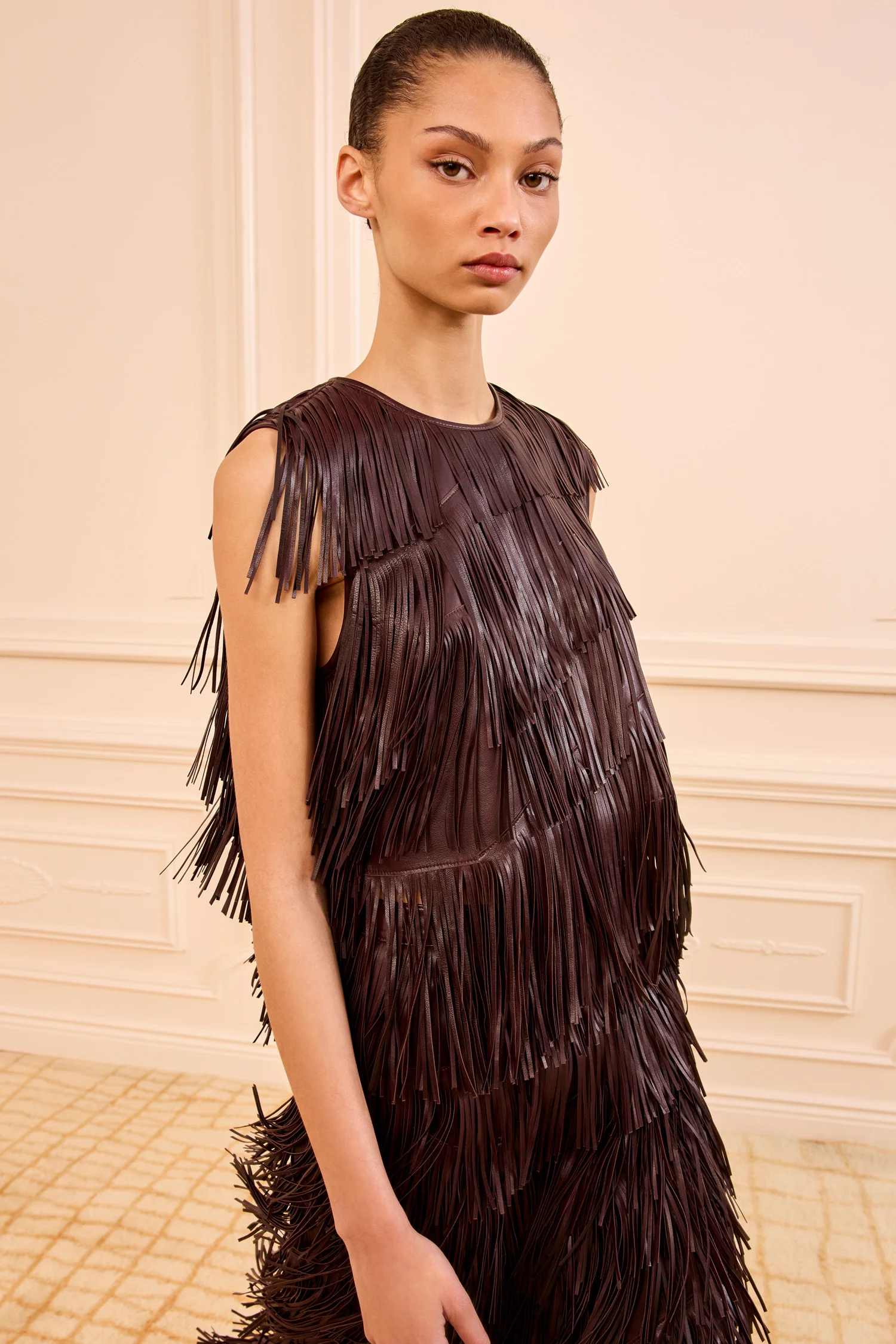 Leonie Fringe Leather Top - Mahogany