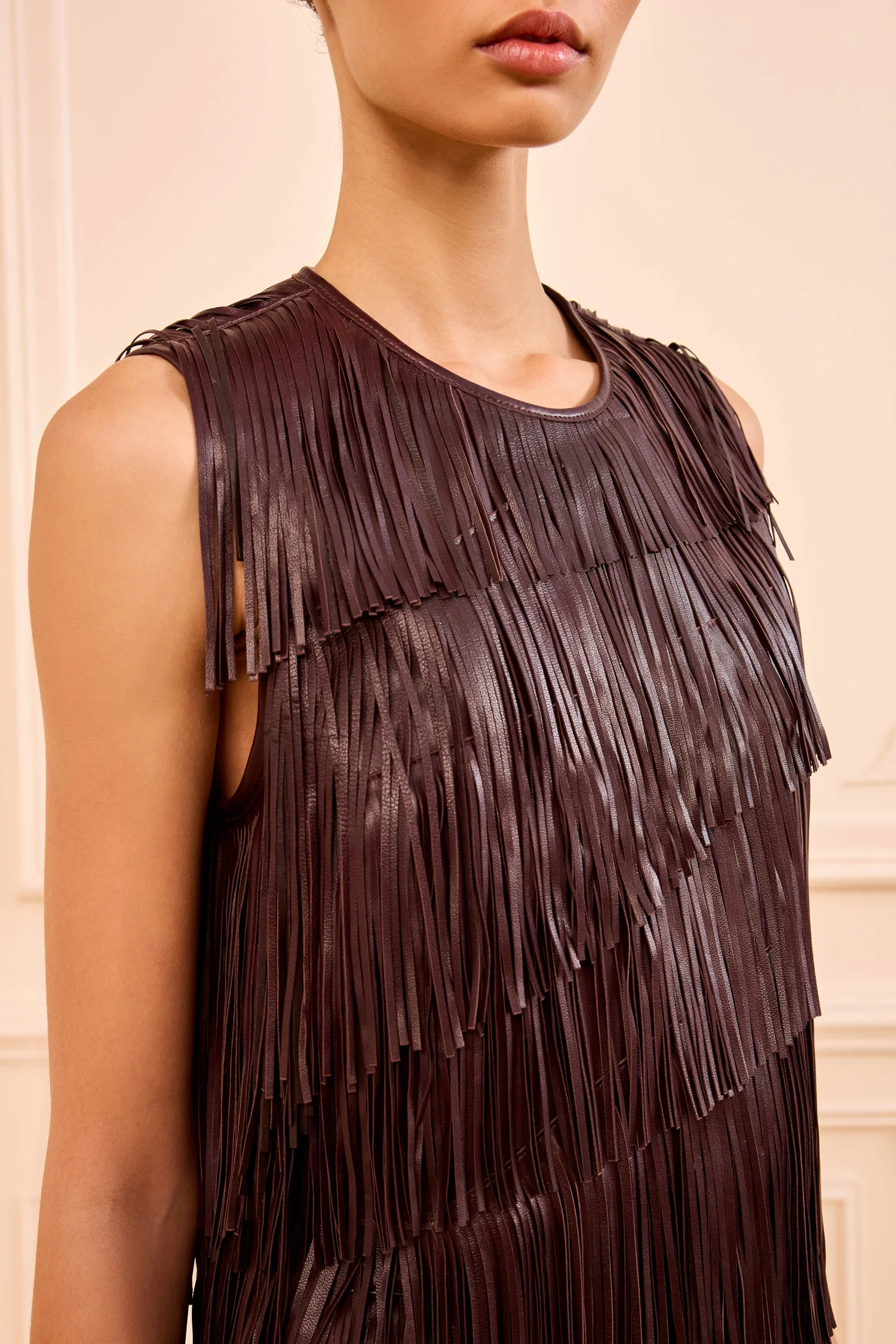 Leonie Fringe Leather Top - Mahogany - Image 2