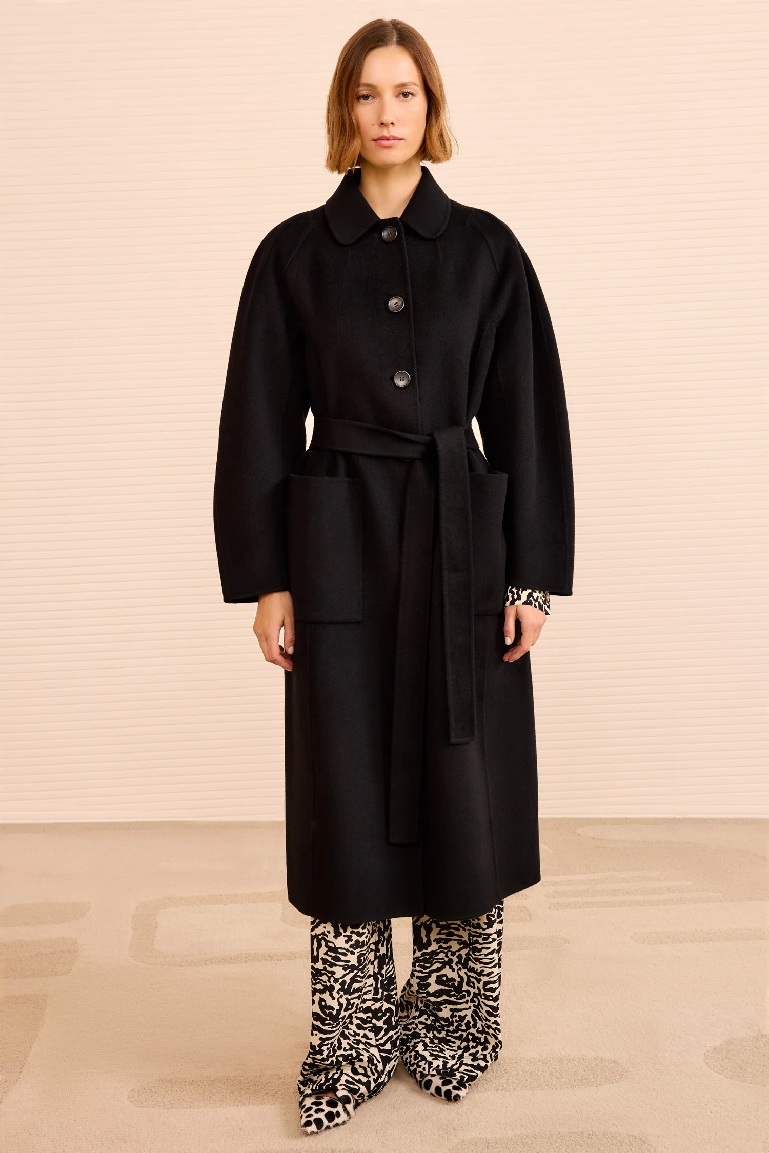 Lisbeth Long Wool Coat With Belt - Noir - Image 4