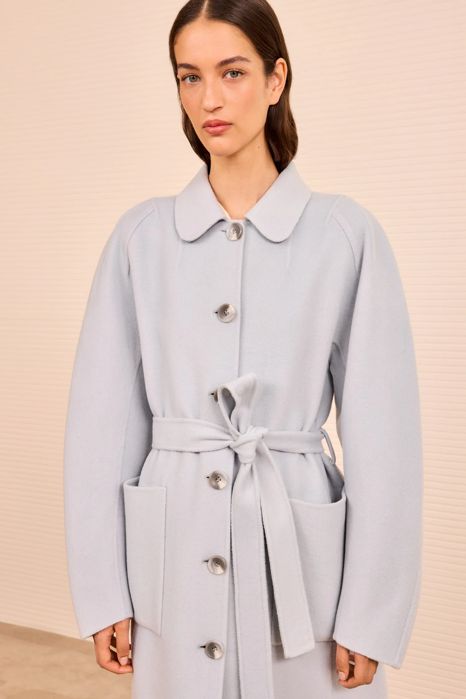 Lisbeth Long Wool Coat With Belt - Slate - Image 3