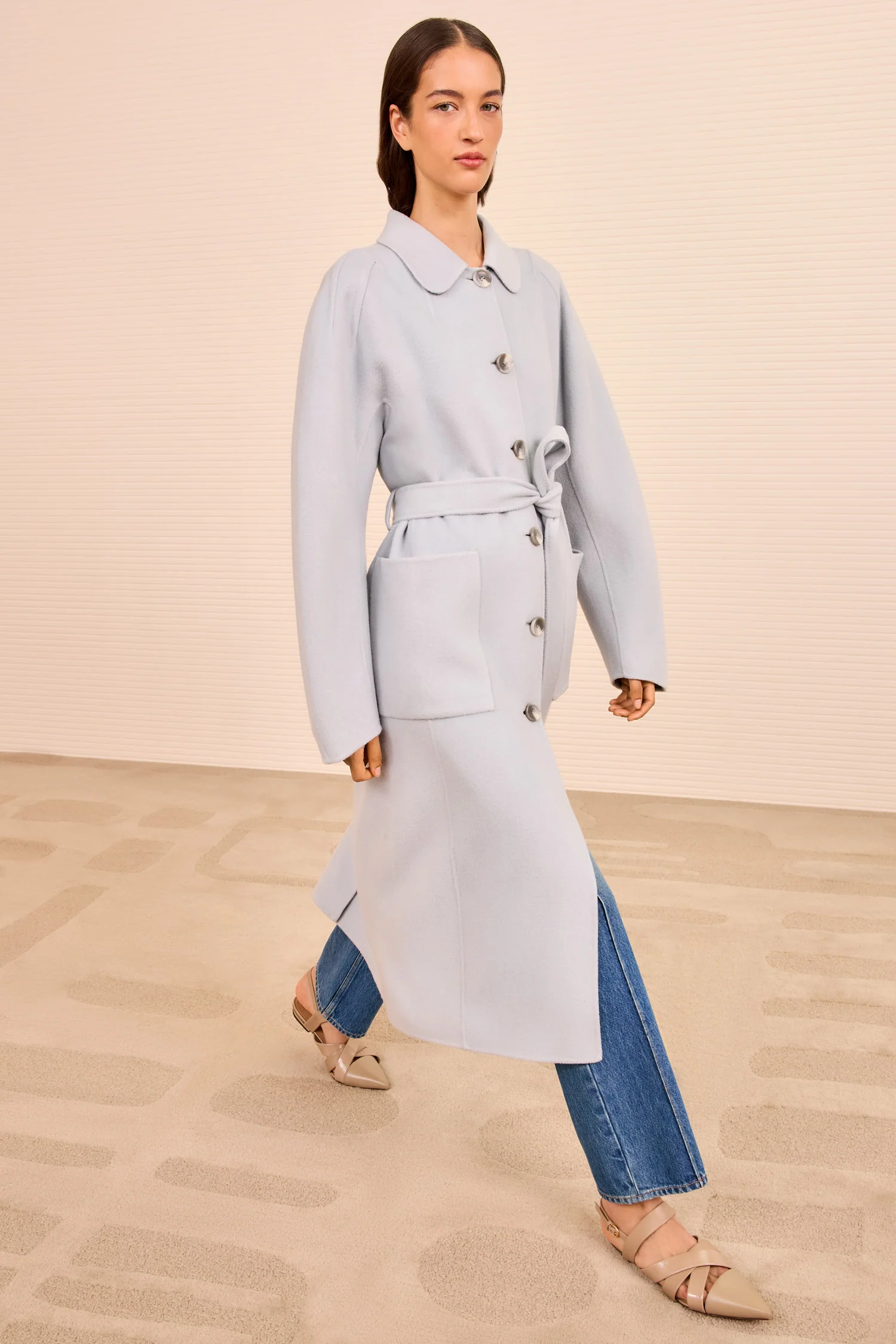 Lisbeth Long Wool Coat With Belt - Slate - Image 4