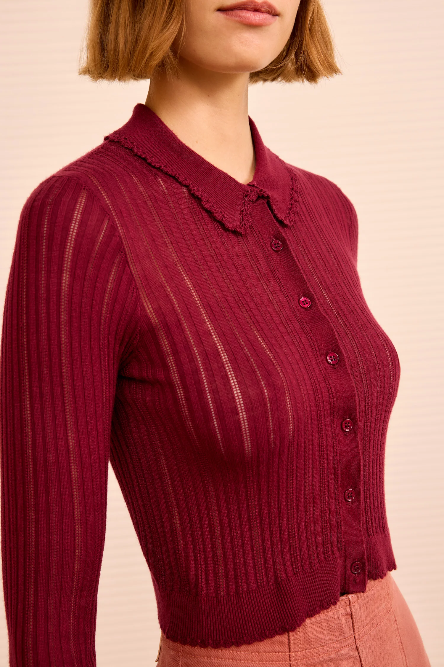 Lottie Knit Cardigan - Claret - Image 2
