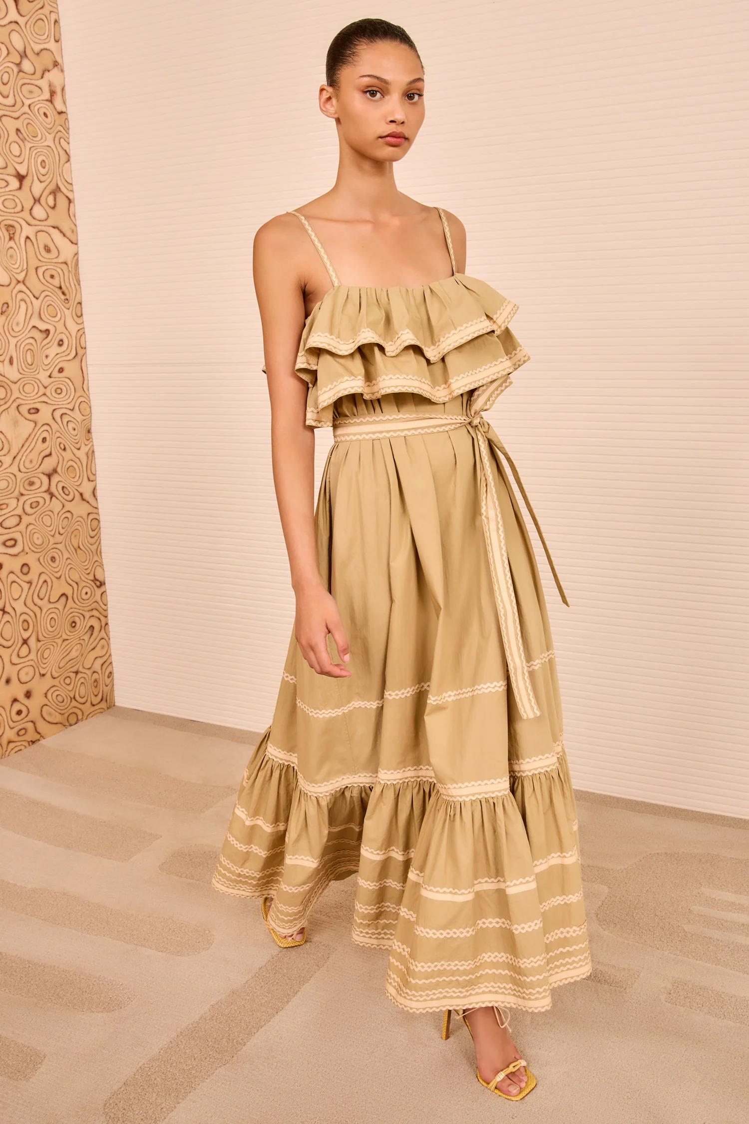 Lucian Waist Tie Long Dress - Sand
