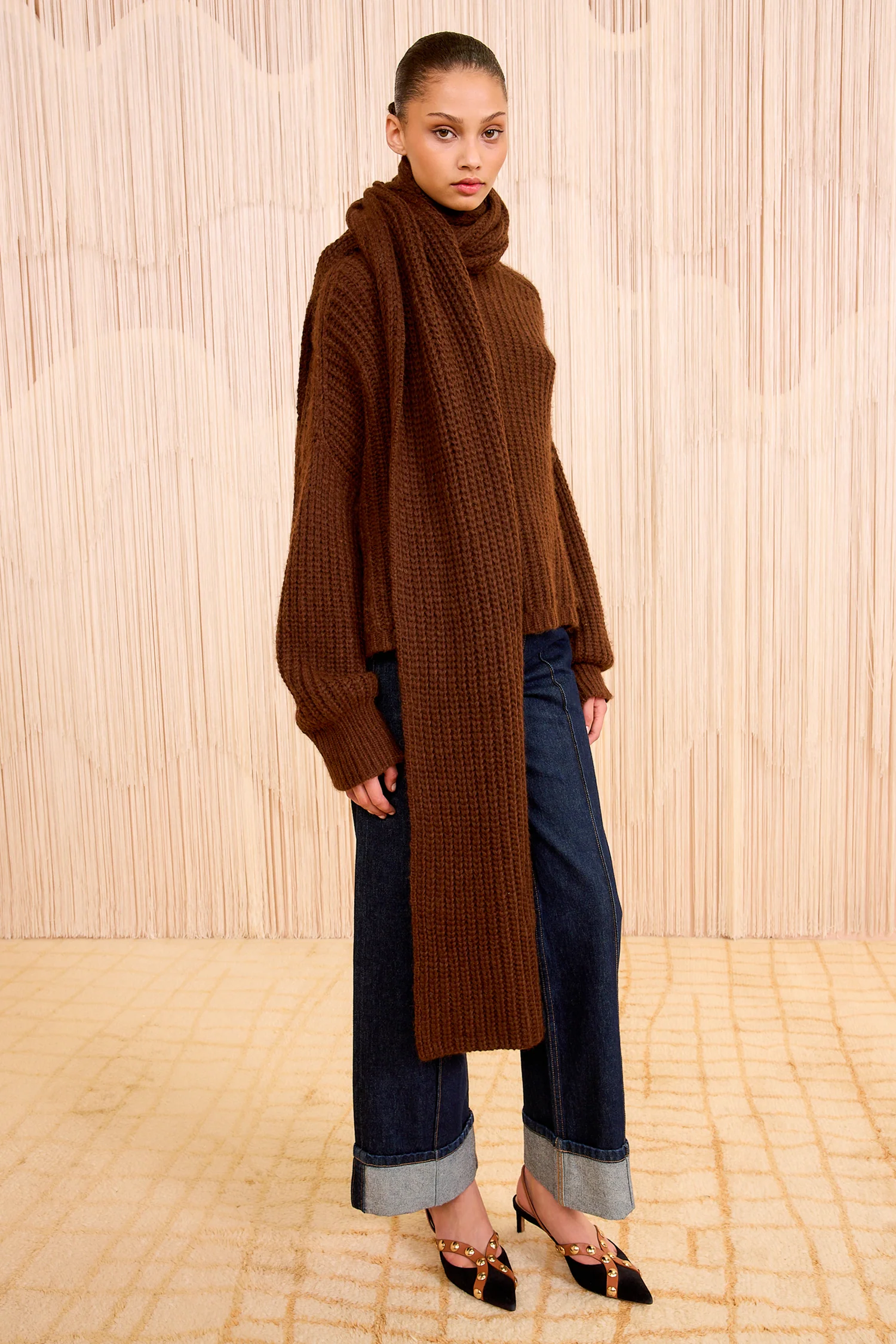 Lucie Alpaca Knit Scarf - Walnut - Image 3