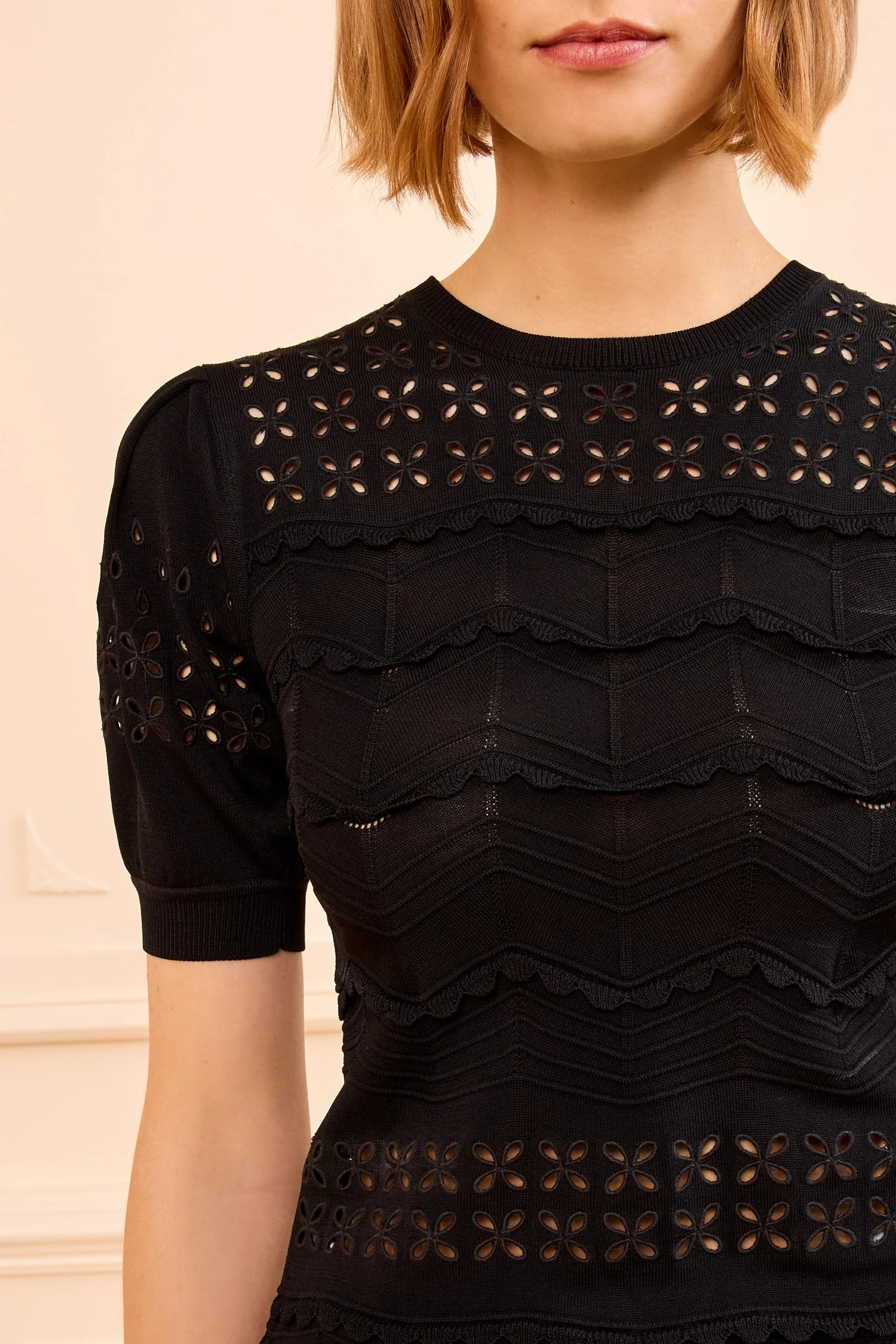 Marcelena Eyelet Knit Top - Noir - Image 2