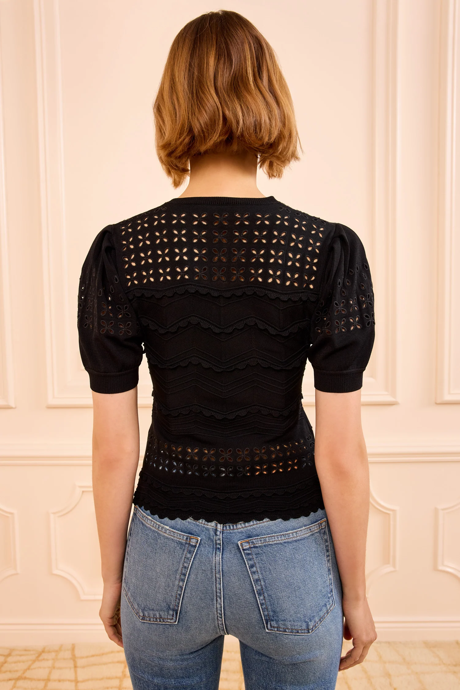 Marcelena Eyelet Knit Top - Noir - Image 4
