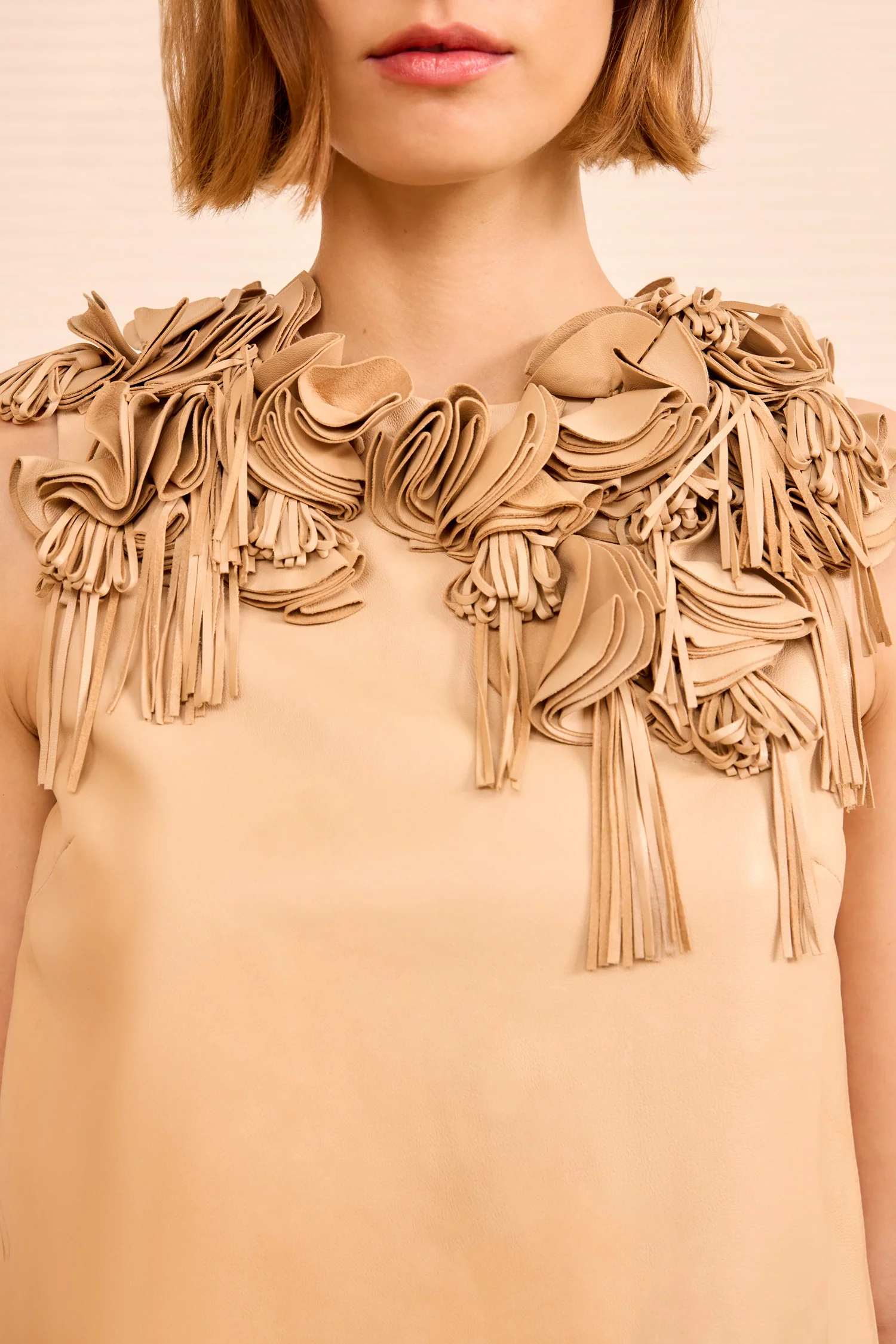 Marlowe Floral Applique Leather Top - Alabaster - Image 3