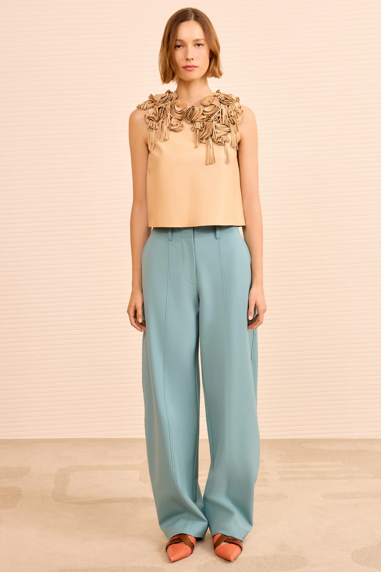 Marlowe Floral Applique Leather Top - Alabaster - Image 4