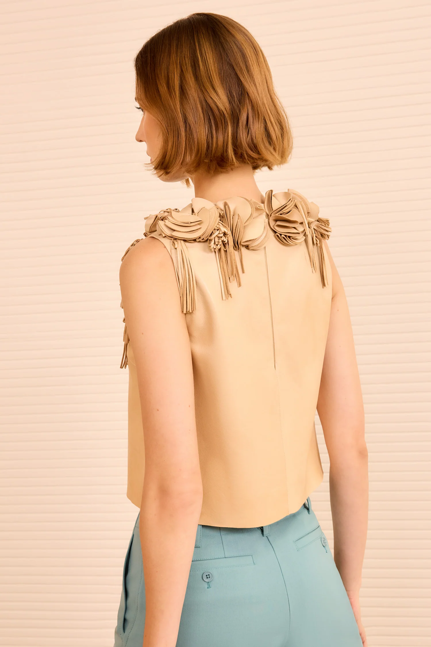Marlowe Floral Applique Leather Top - Alabaster - Image 5