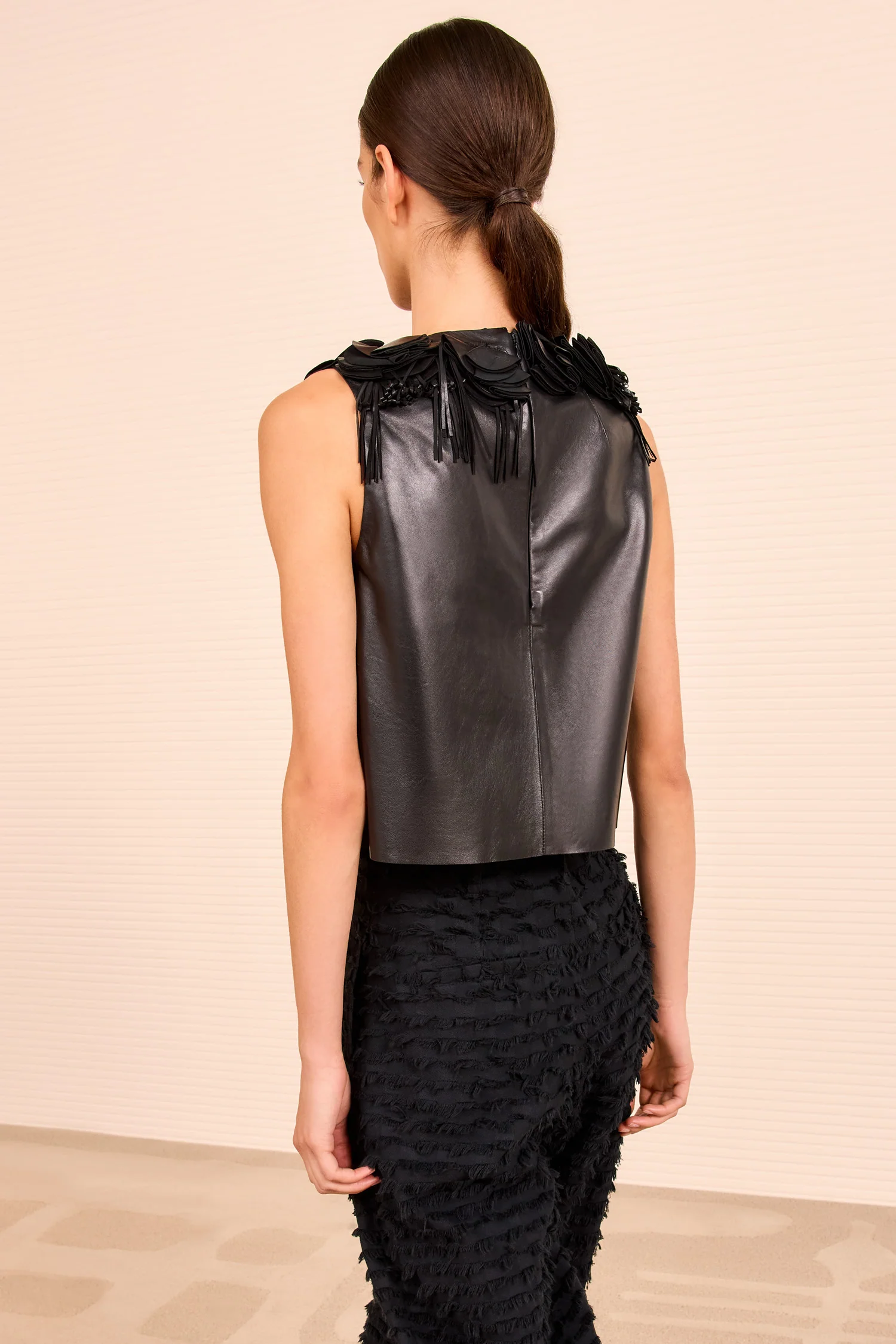 Marlowe Floral Applique Leather Top - Noir - Image 5