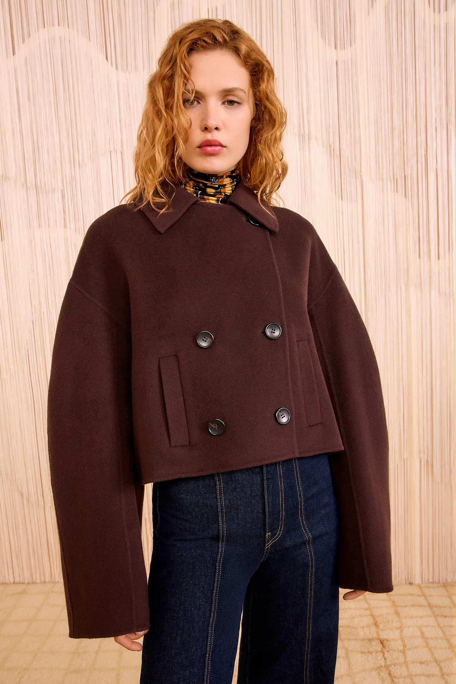 Marta Double Faced Wool Cropped Coat - Sable