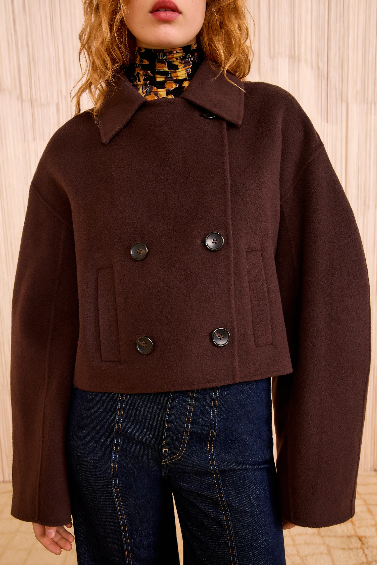 Marta Double Faced Wool Cropped Coat - Sable - Image 2