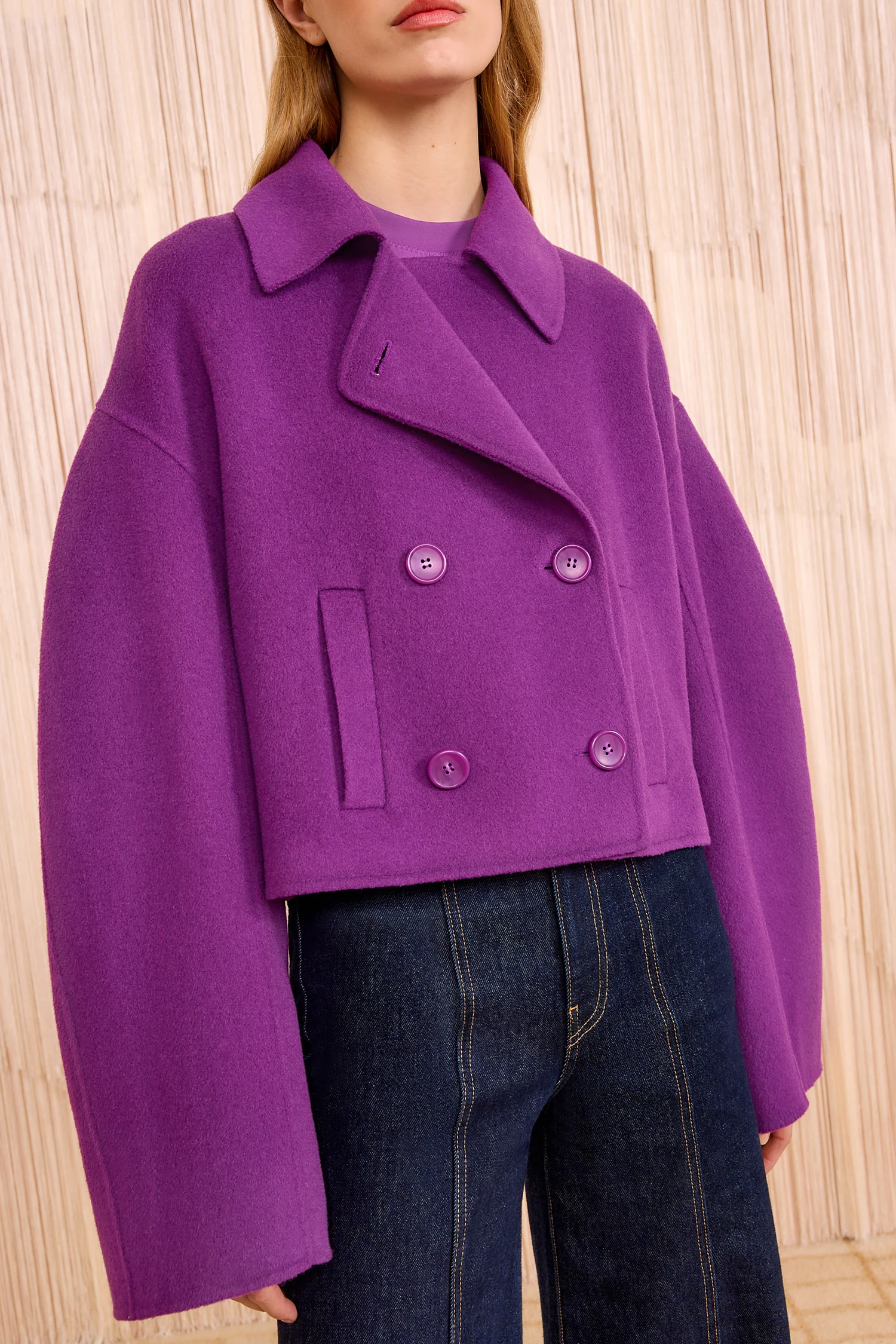 Marta Double Faced Wool Cropped Coat - Thistle - Image 2
