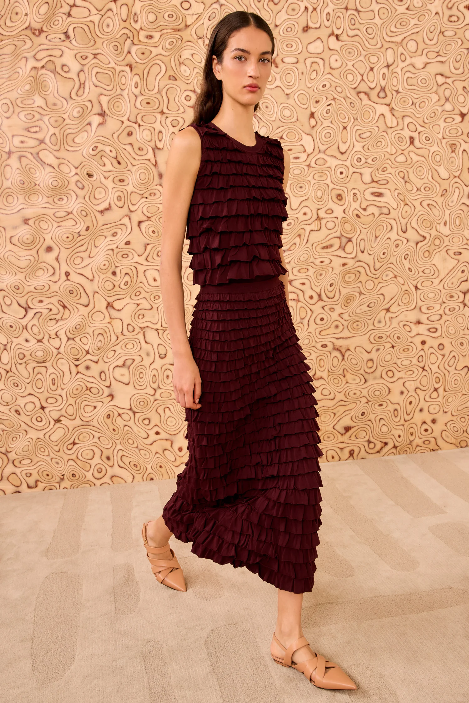 Mimi Ruffled Midi Skirt - Claret