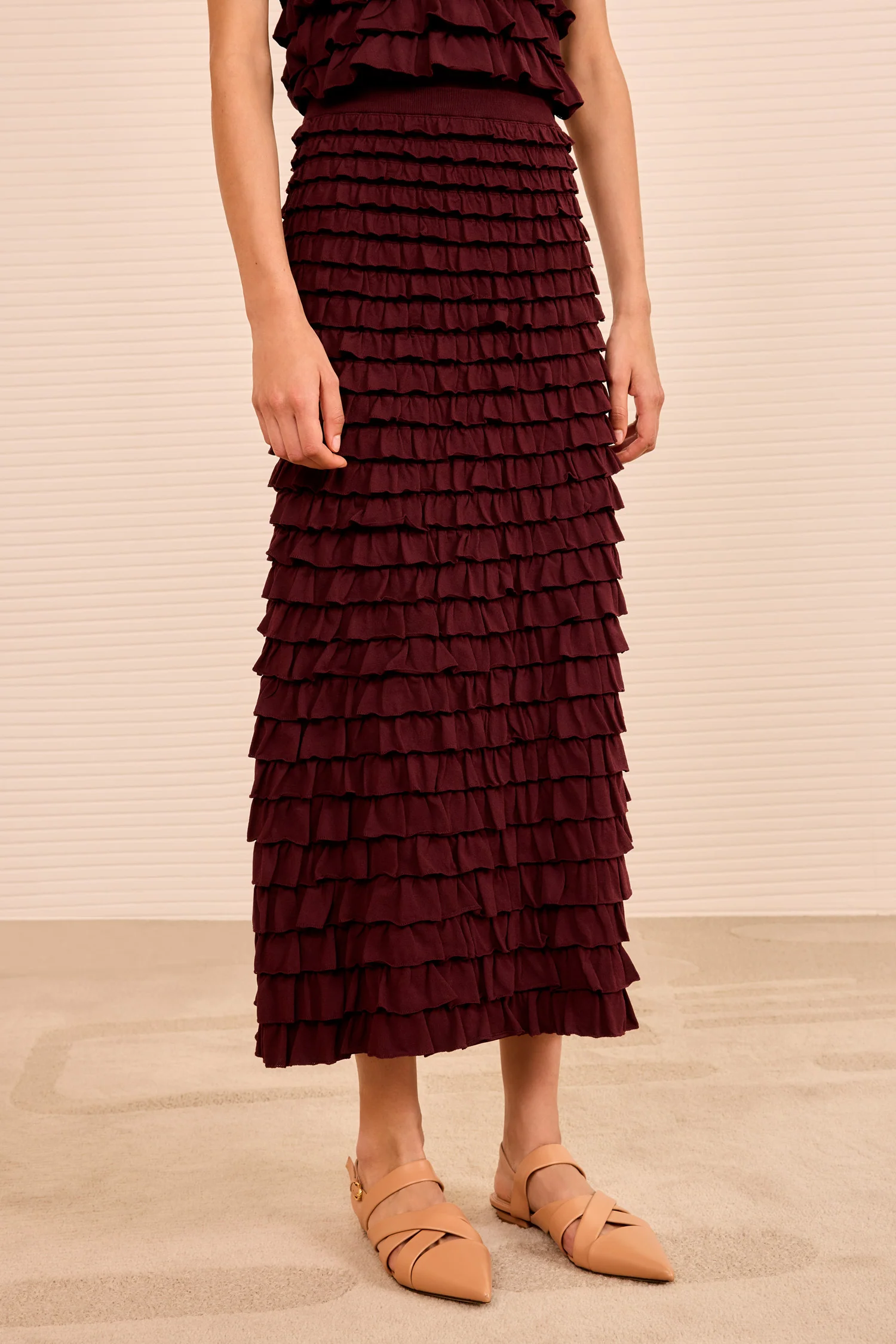 Mimi Ruffled Midi Skirt - Claret - Image 2