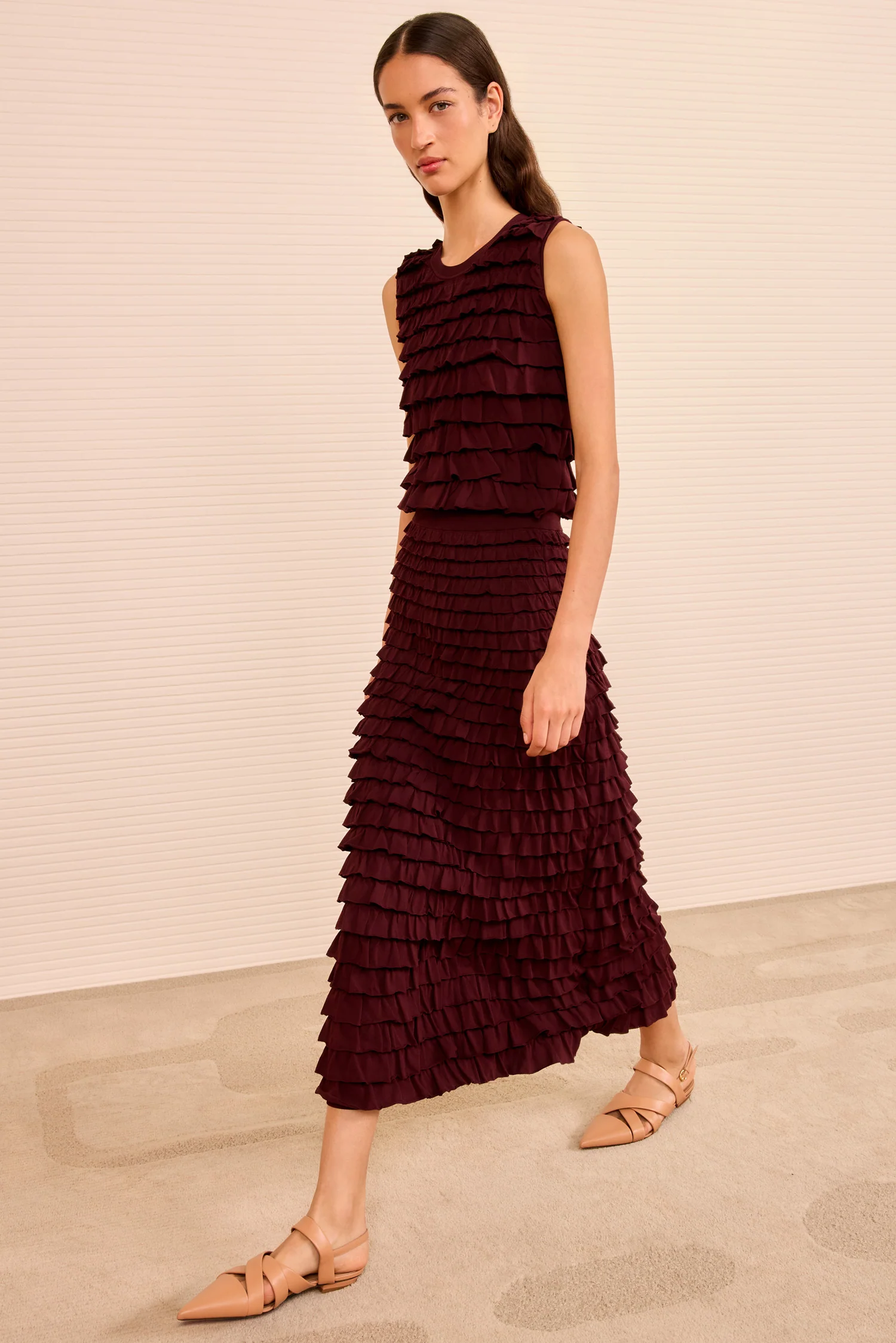 Mimi Ruffled Midi Skirt - Claret - Image 3