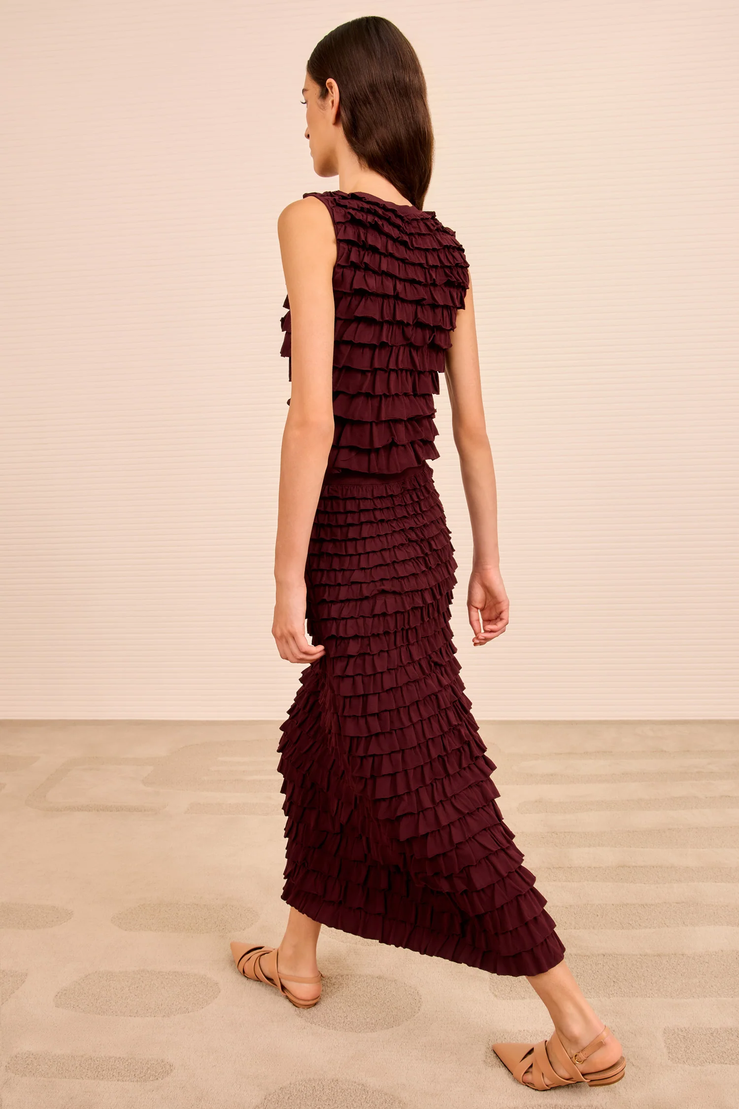 Mimi Ruffled Midi Skirt - Claret - Image 5