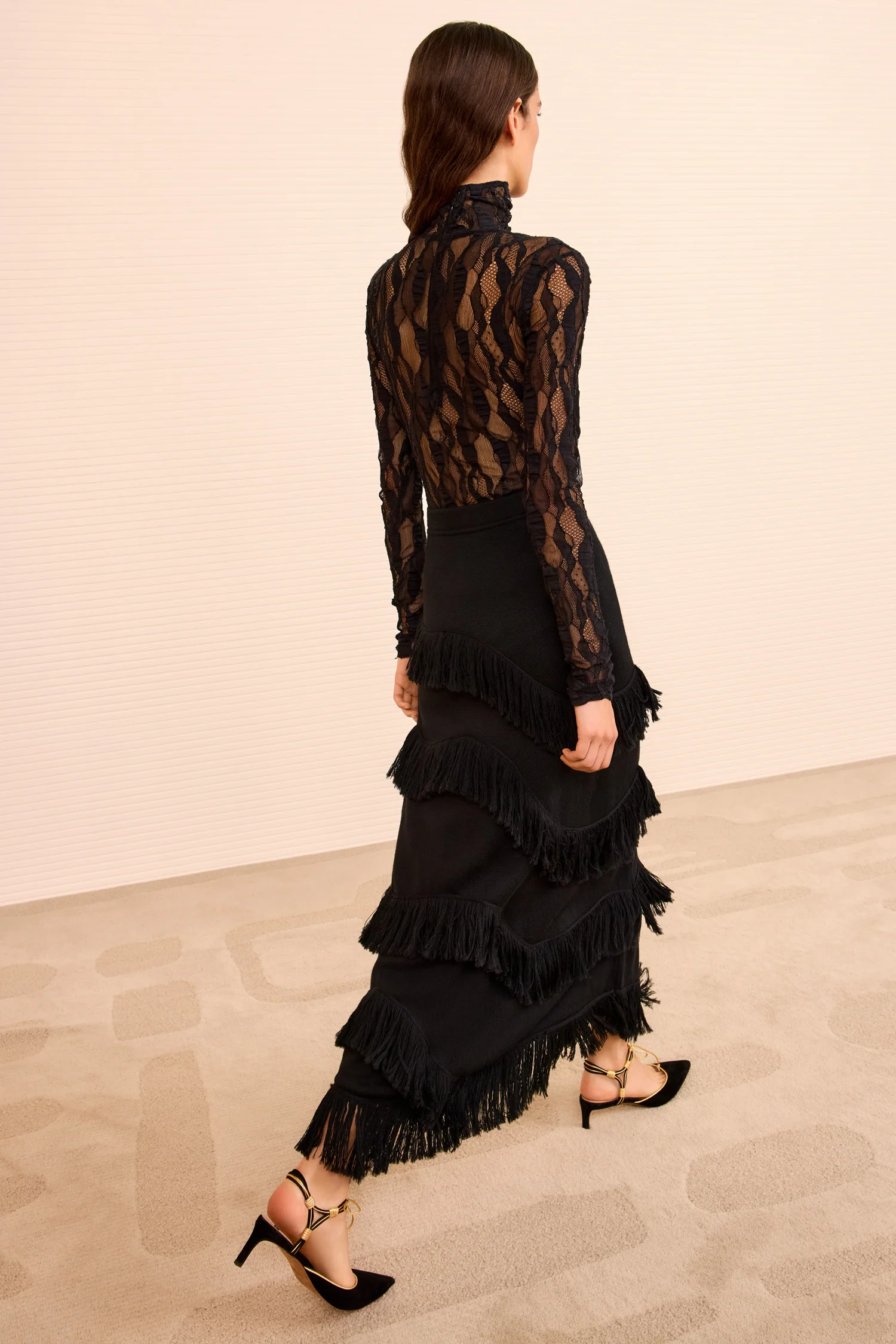 Mirena Long Knit Fringe Skirt - Noir - Image 5