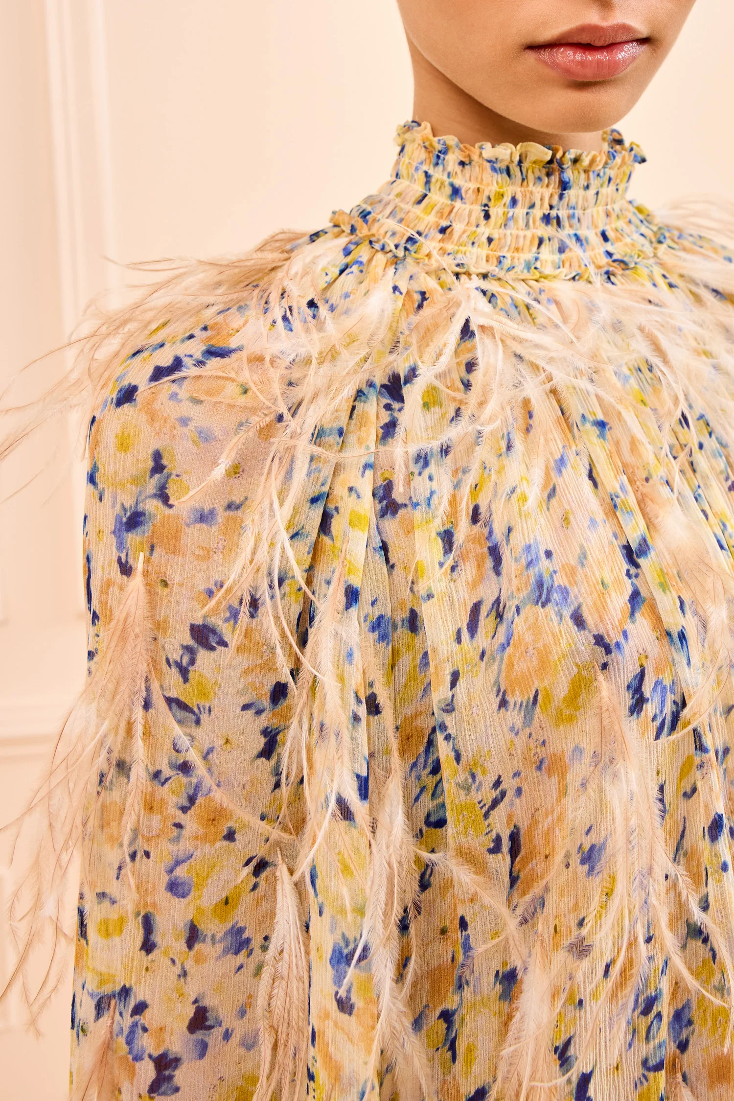 Miriam Dress with Feather Embroidery - Daffodil - Image 2