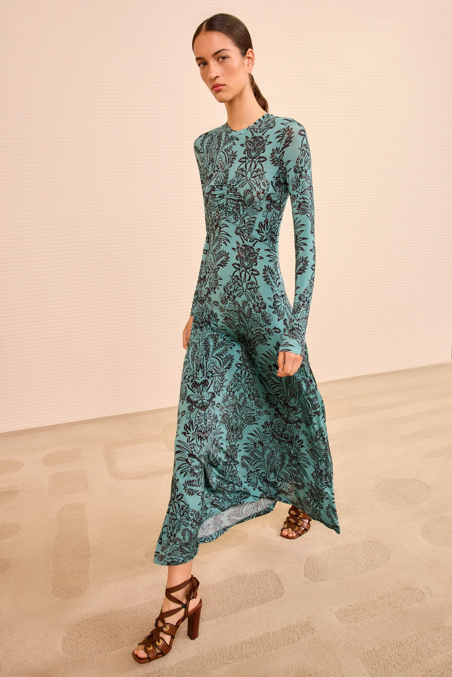 Naia Long Sleeve Ruched Dress - Ocean Flora - Image 3