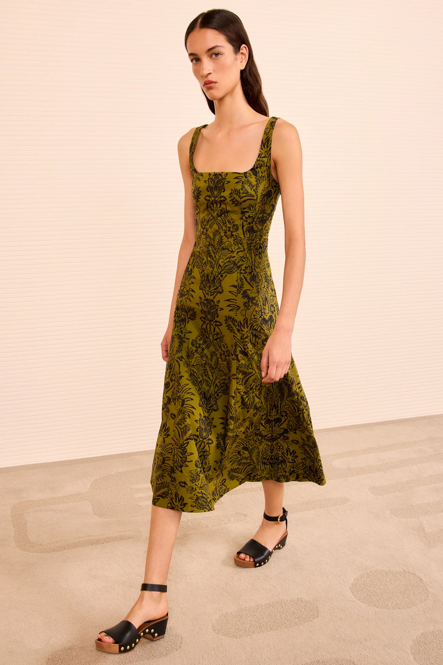 Natali Tank A – Line Dress - Olive Flora - Image 4