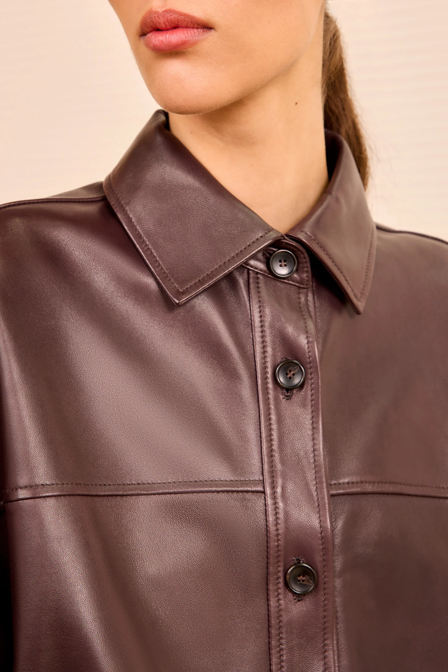 Neveah Cropped Leather Jacket - Mahogany Colorblock - Image 2