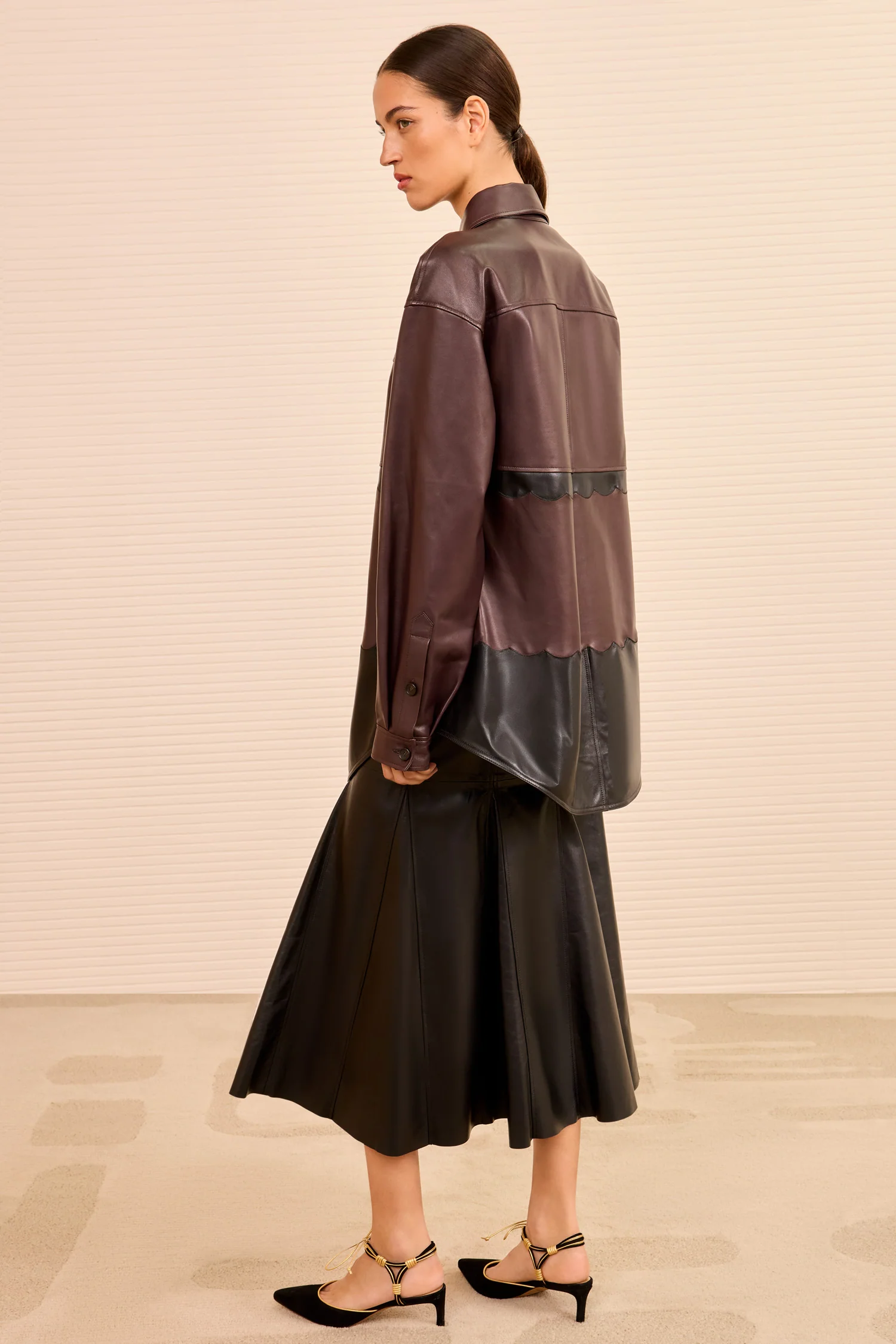 Neveah Cropped Leather Jacket - Mahogany Colorblock - Image 4