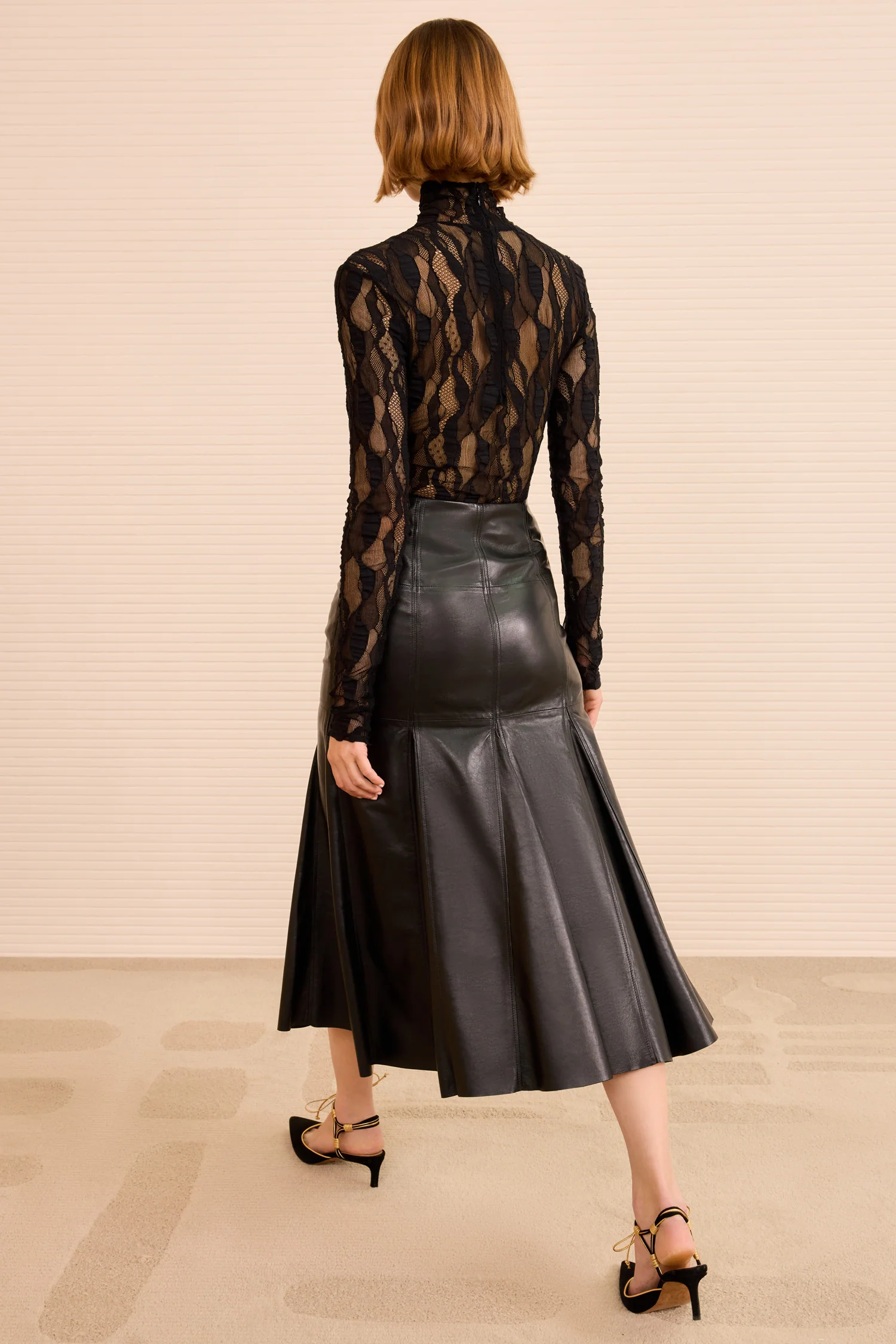 Noemi Fit and Flare Leather Skirt - Noir - Image 4