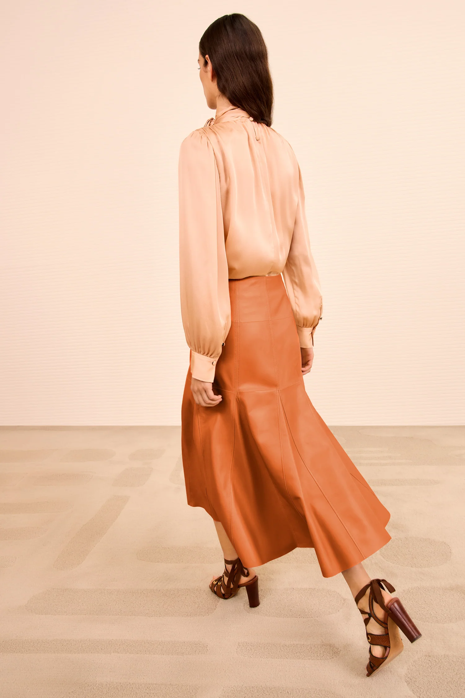Noemi Fit and Flare Leather Skirt - Sienna - Image 5