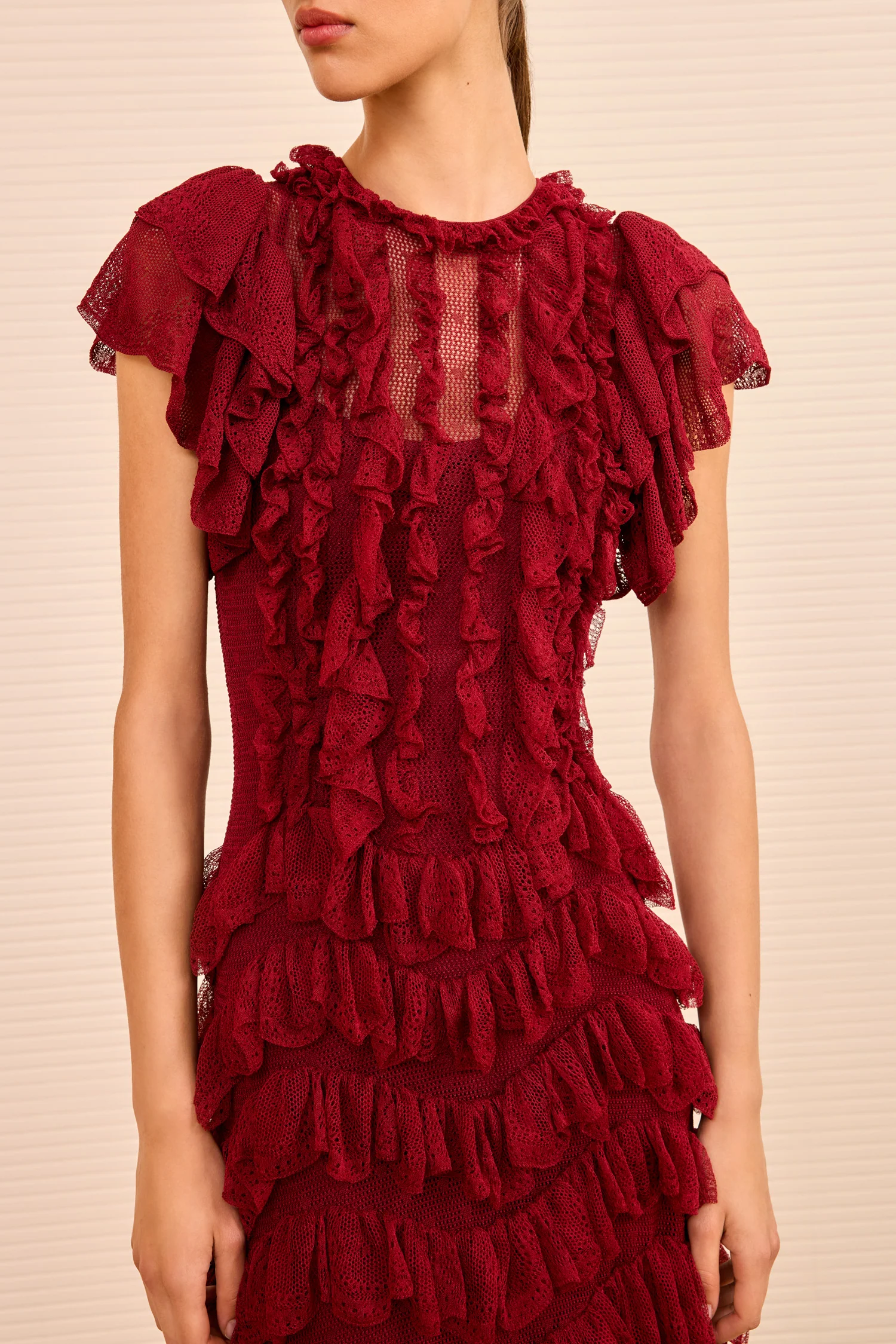 Ondine Ruffle Midi Dress - Claret - Image 2