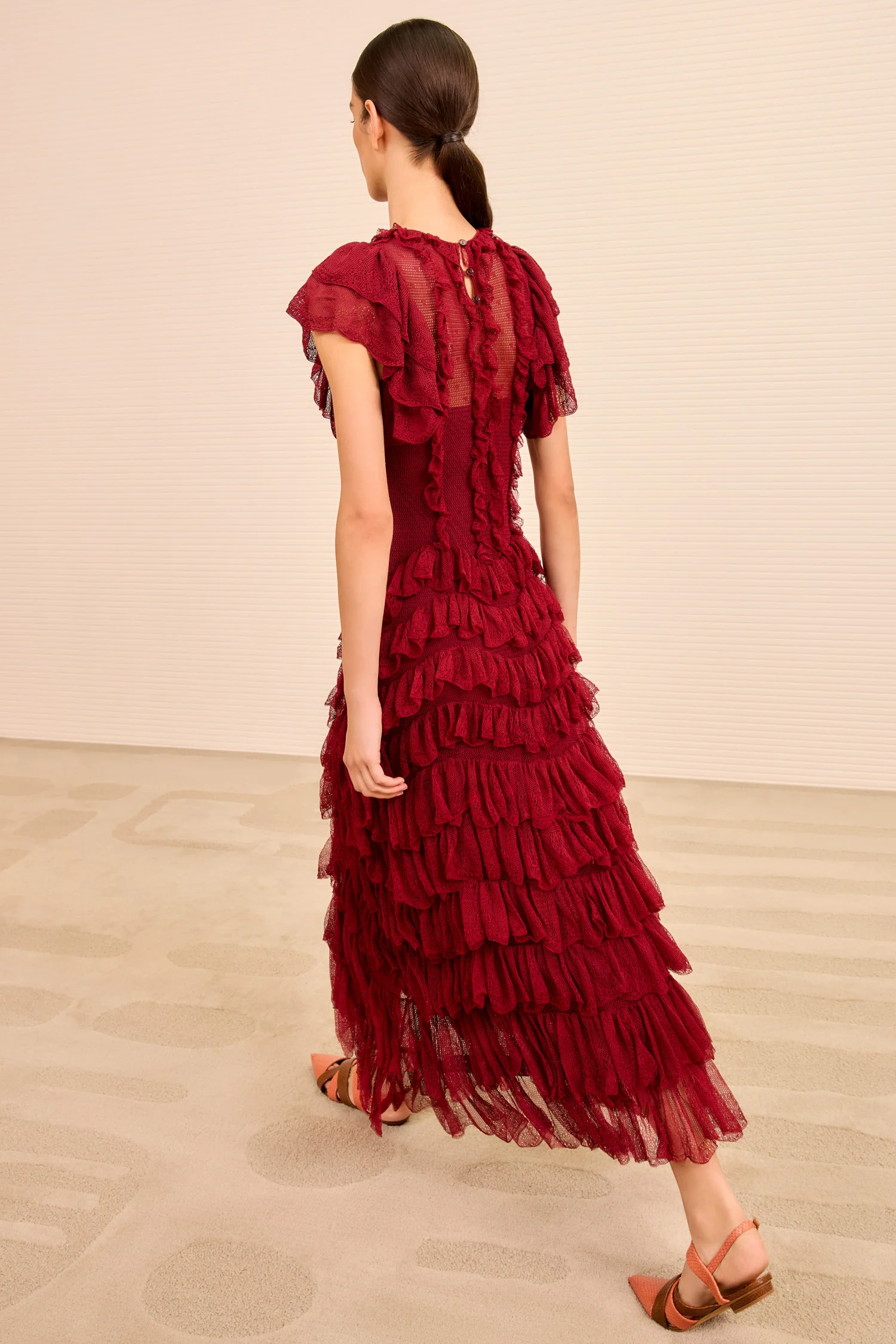 Ondine Ruffle Midi Dress - Claret - Image 4