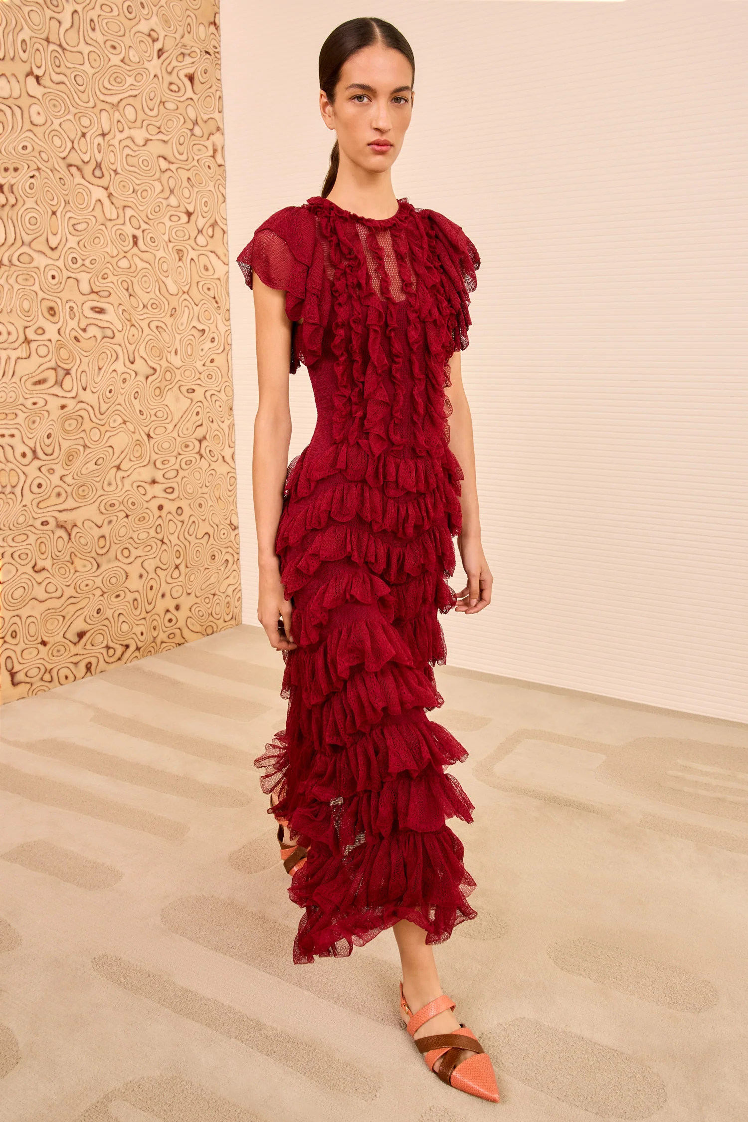 Ondine Ruffle Midi Dress - Claret - Image 5