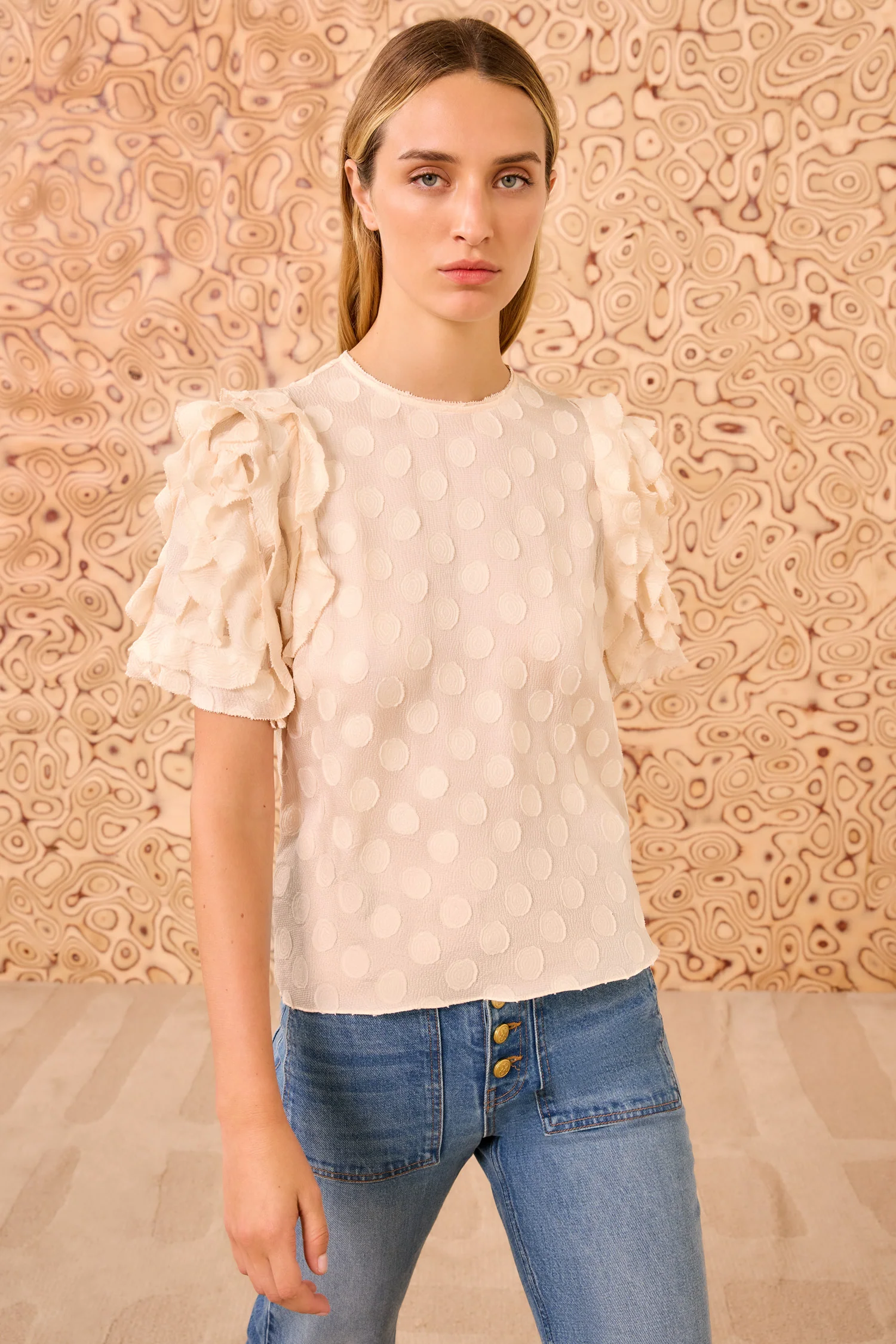 Opal Puff Sleeve Top - Conch - Image 3