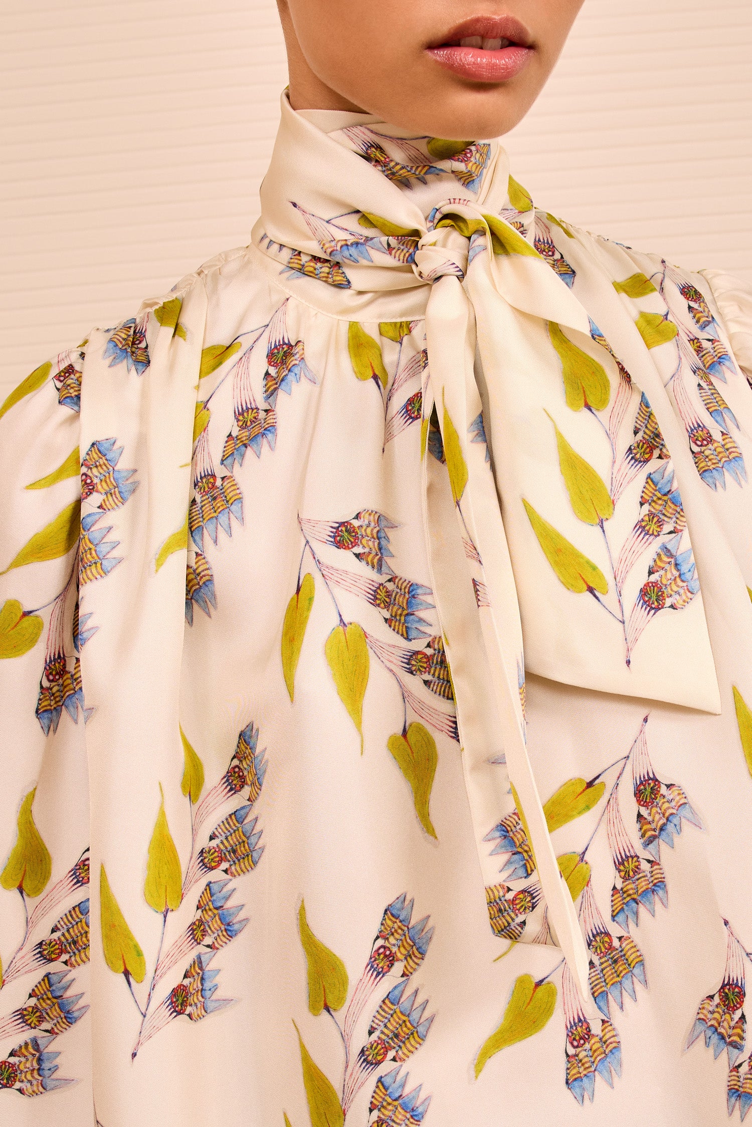Ornament Tie Neck Blouse - Infinite Flower - Image 2