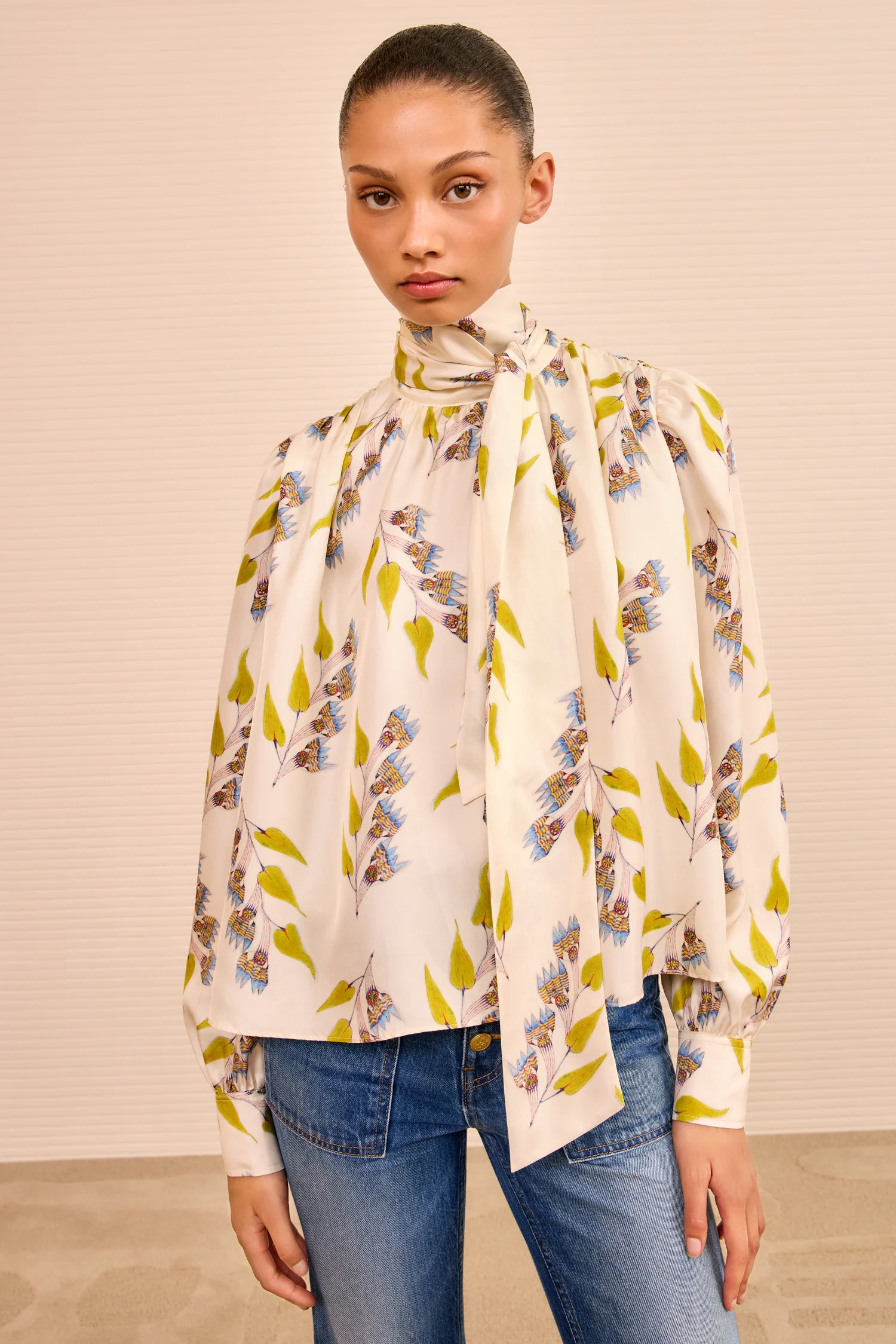 Ornament Tie Neck Blouse - Infinite Flower - Image 4