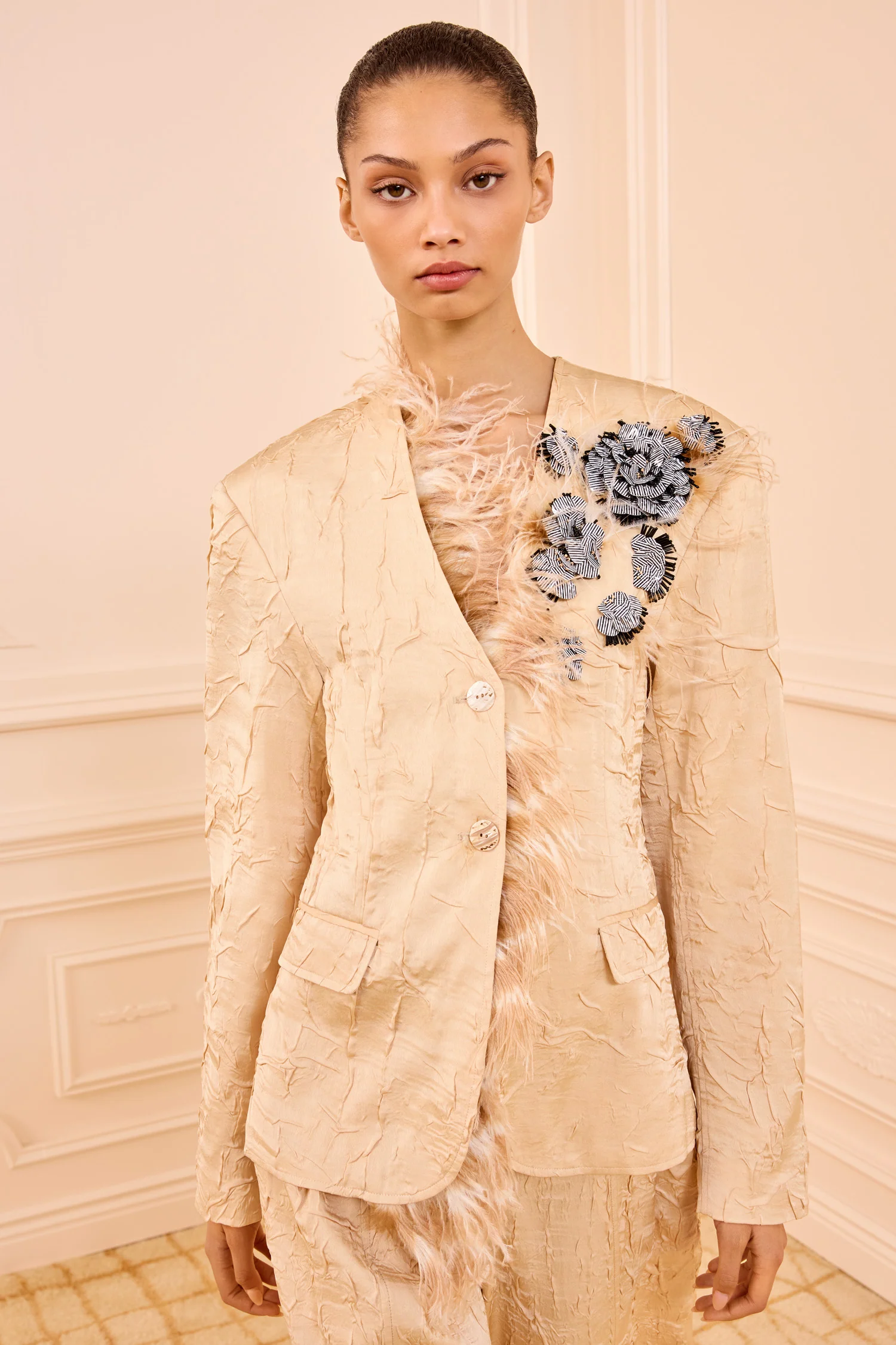 Otto Satin Jacket with Embroidery - Driftwood
