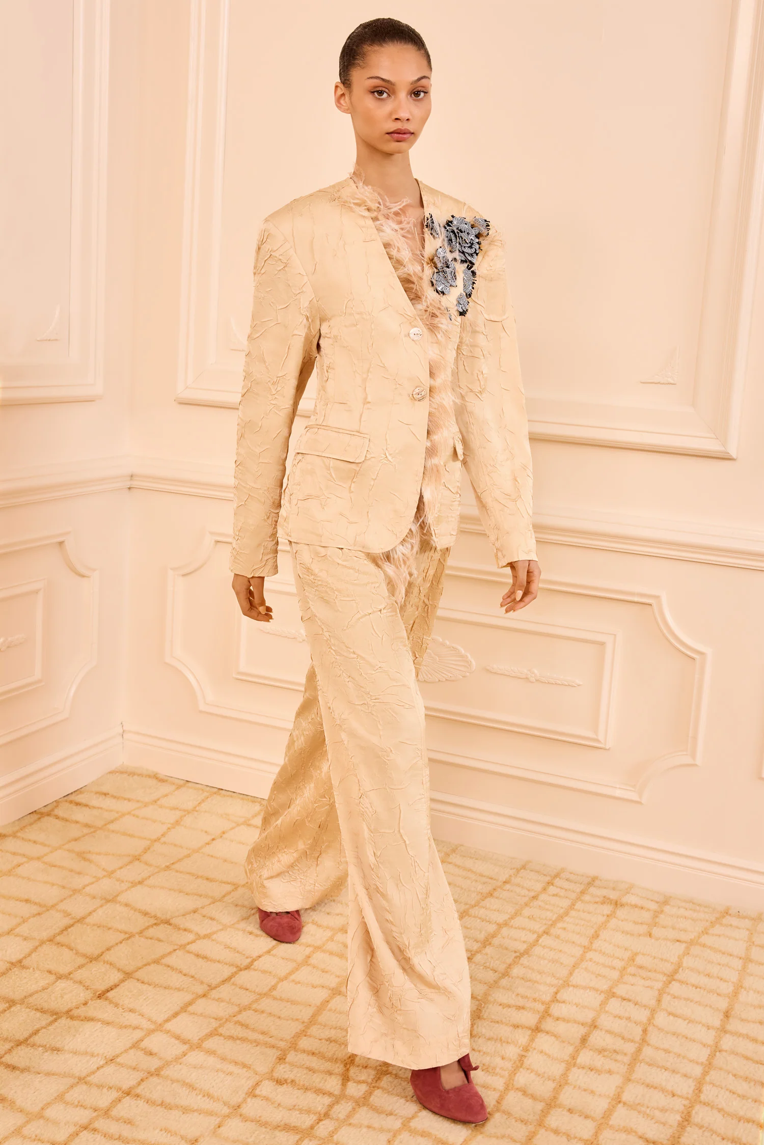 Otto Satin Jacket with Embroidery - Driftwood - Image 3